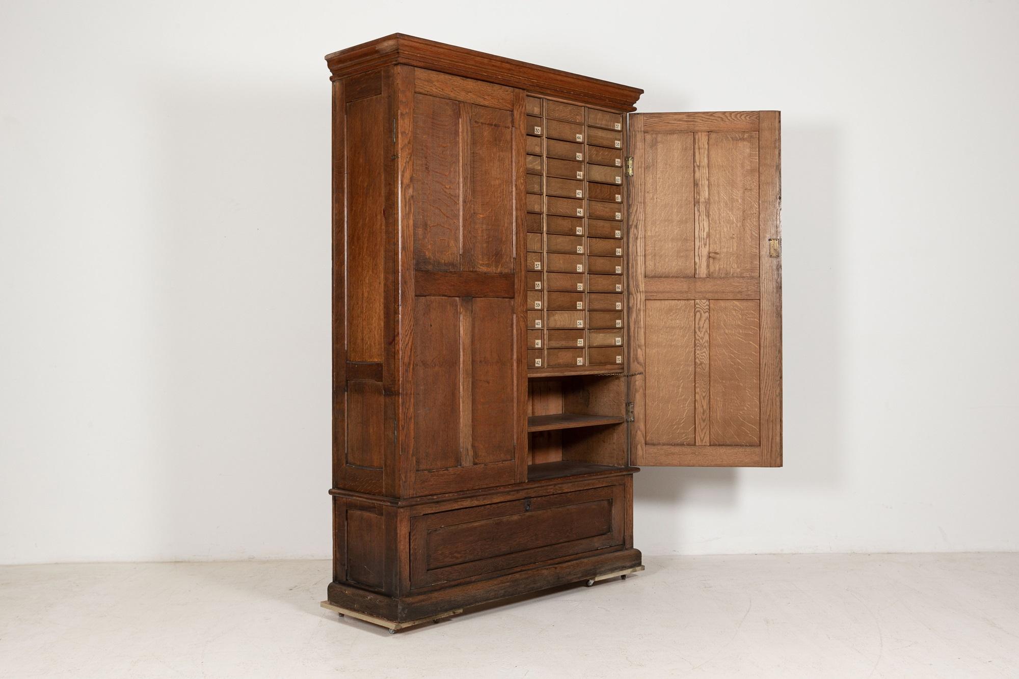 Large English Oak Haberdashery Collectors Cabinet In Good Condition For Sale In Staffordshire, GB