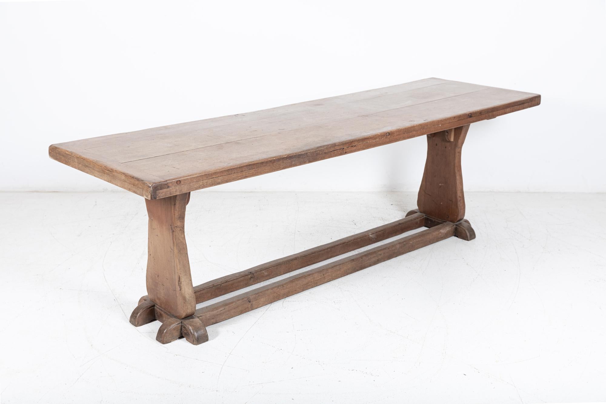 British Large English Oak Trestle Table For Sale