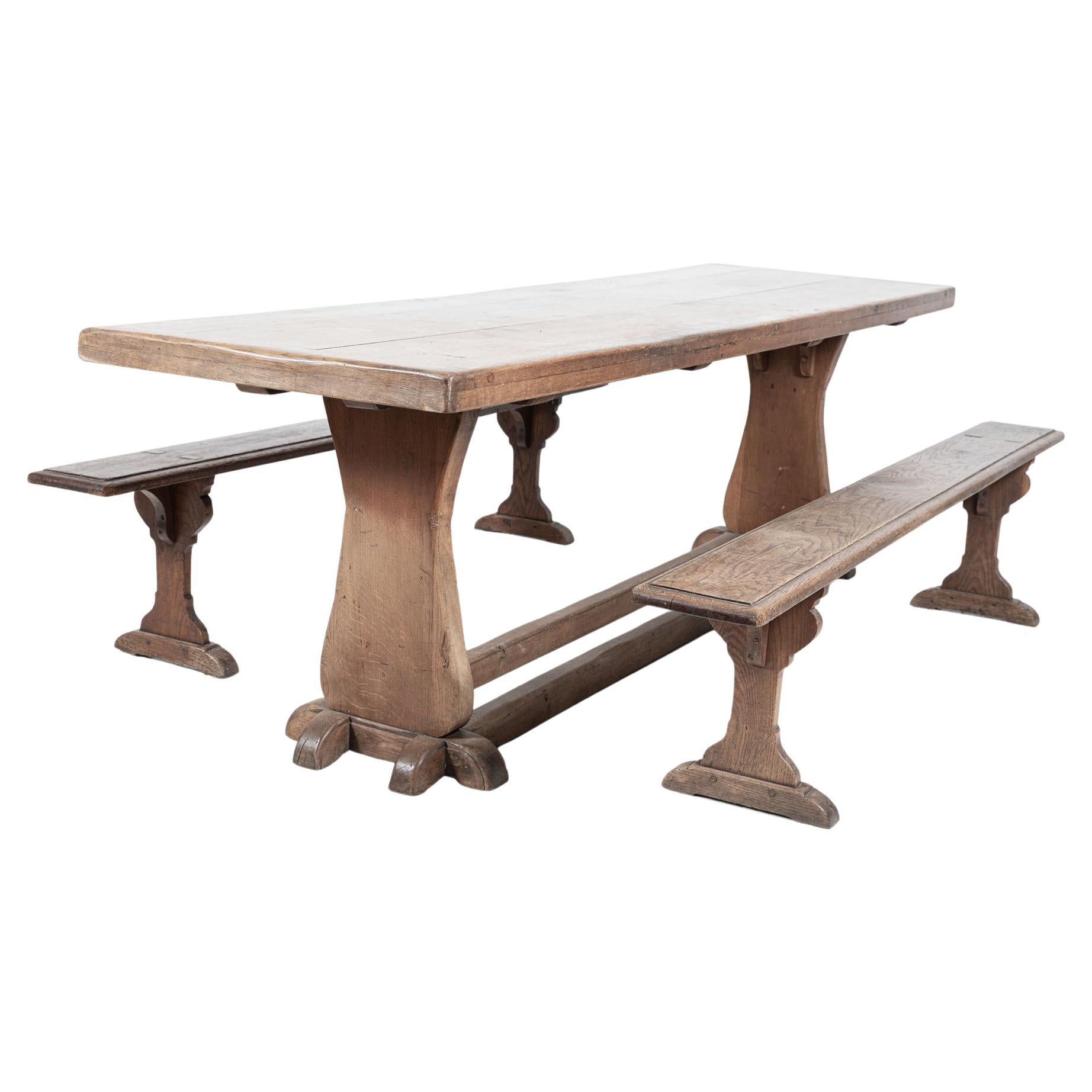 Large English Oak Trestle Table For Sale