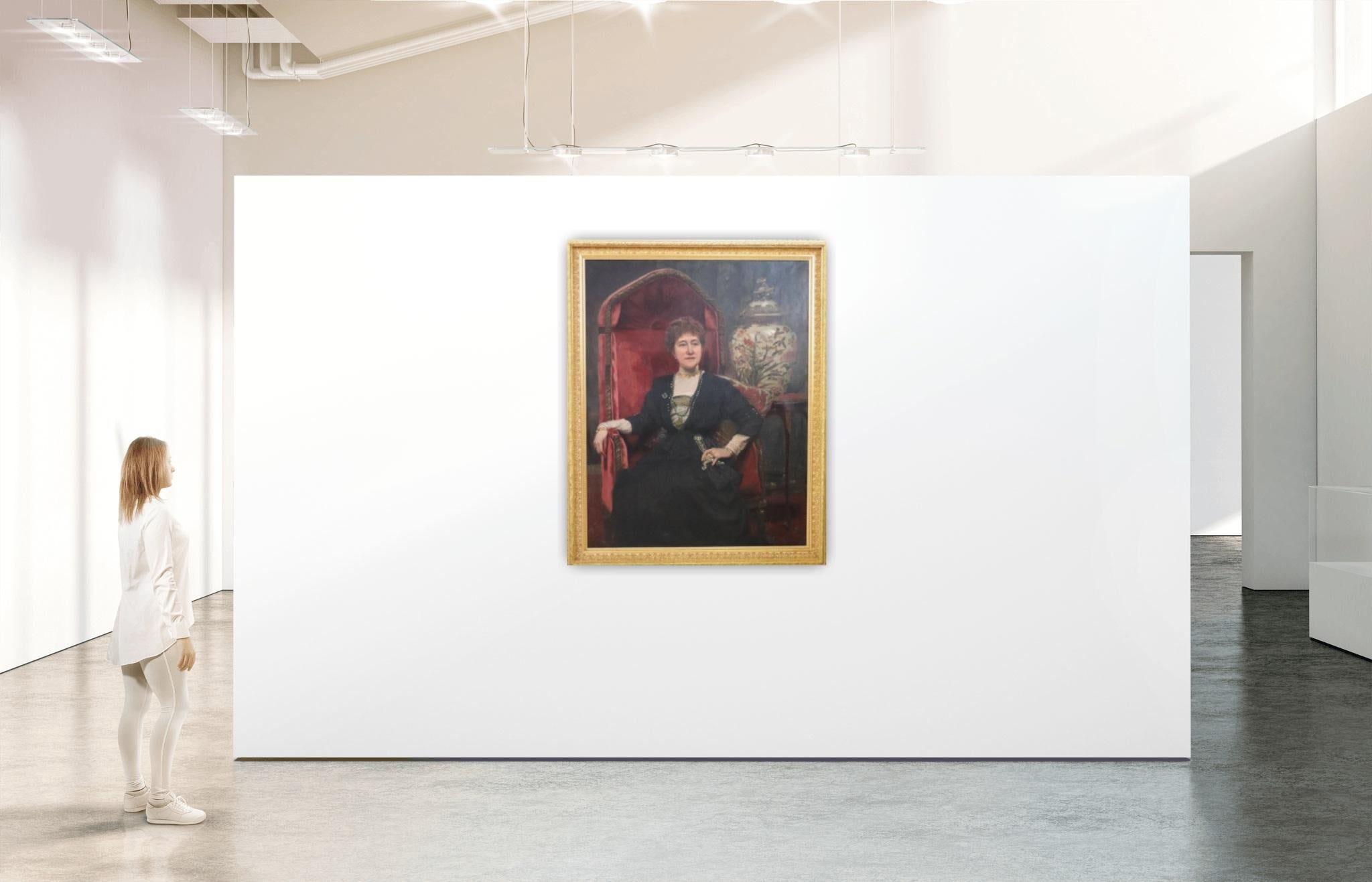 Wir freuen uns, Ihnen dieses große Gemälde in Öl auf Leinwand aus dem frühen 20. Dieses prächtige Porträt einer englischen Dame aus dem Edwardianischen Zeitalter ist unten links von C. B. Prescott signiert und auf 1913 datiert, wahrscheinlich der