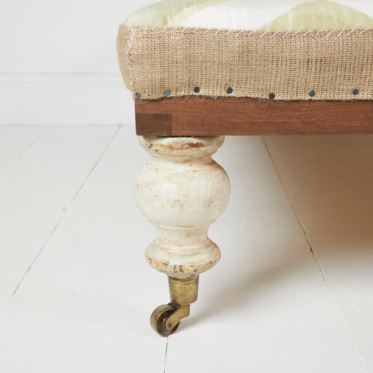 Large English Ottoman Brunschwig Fils Ikat silk stool In New Condition In Stroud, GB