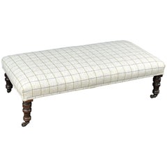 Large English Ottoman or Stool Upholstered in Plaid