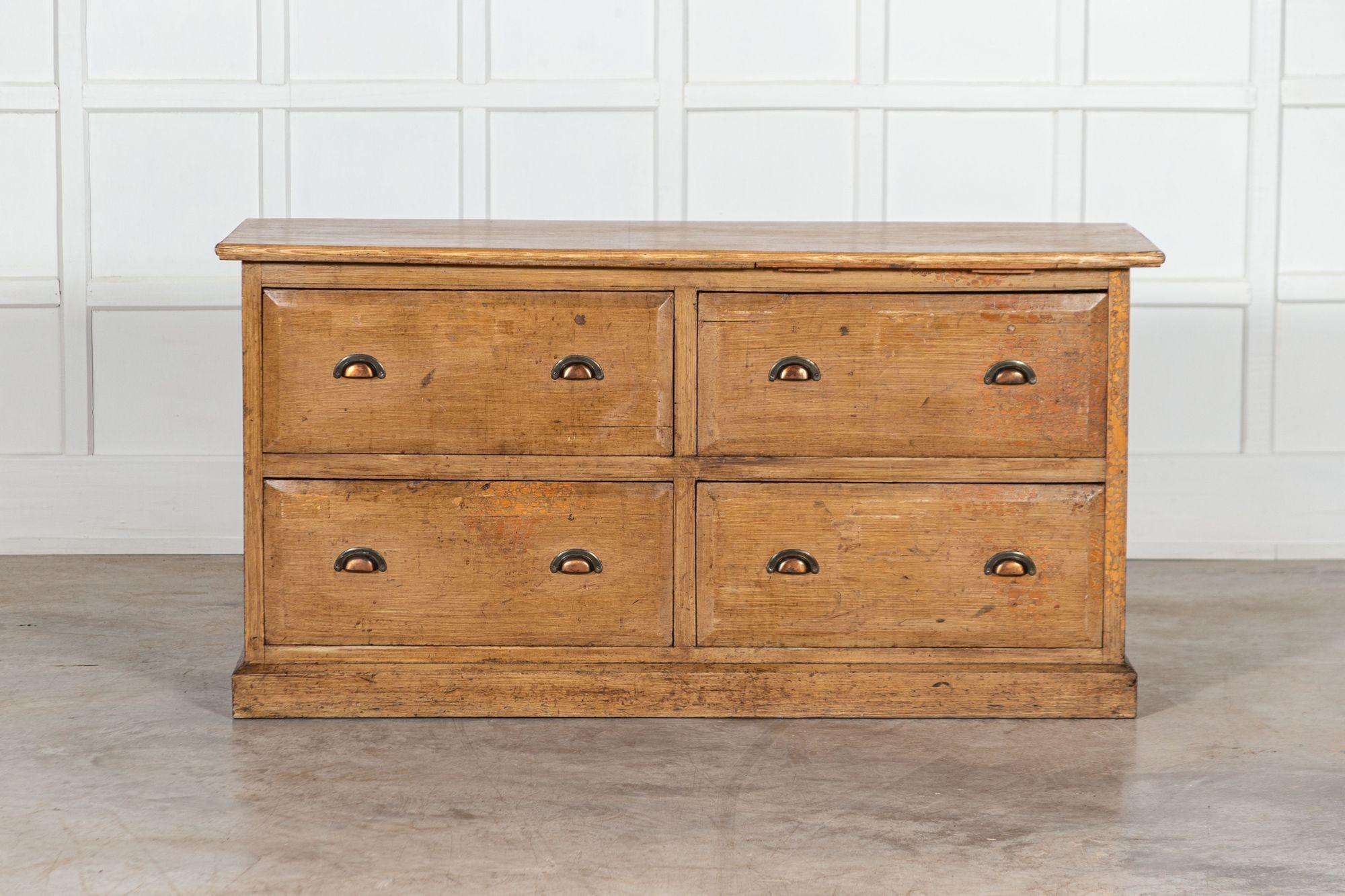 20th Century Large English Painted Oak Haberdashery Drawers Counter
