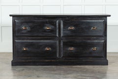 Vintage Large English Ebonised Oak Haberdashery Drawers Counter