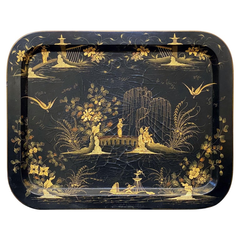 Large English PapierMâché Chinoiserie Tray (H 23 3/4 x W 30 1/4) at 1stDibs