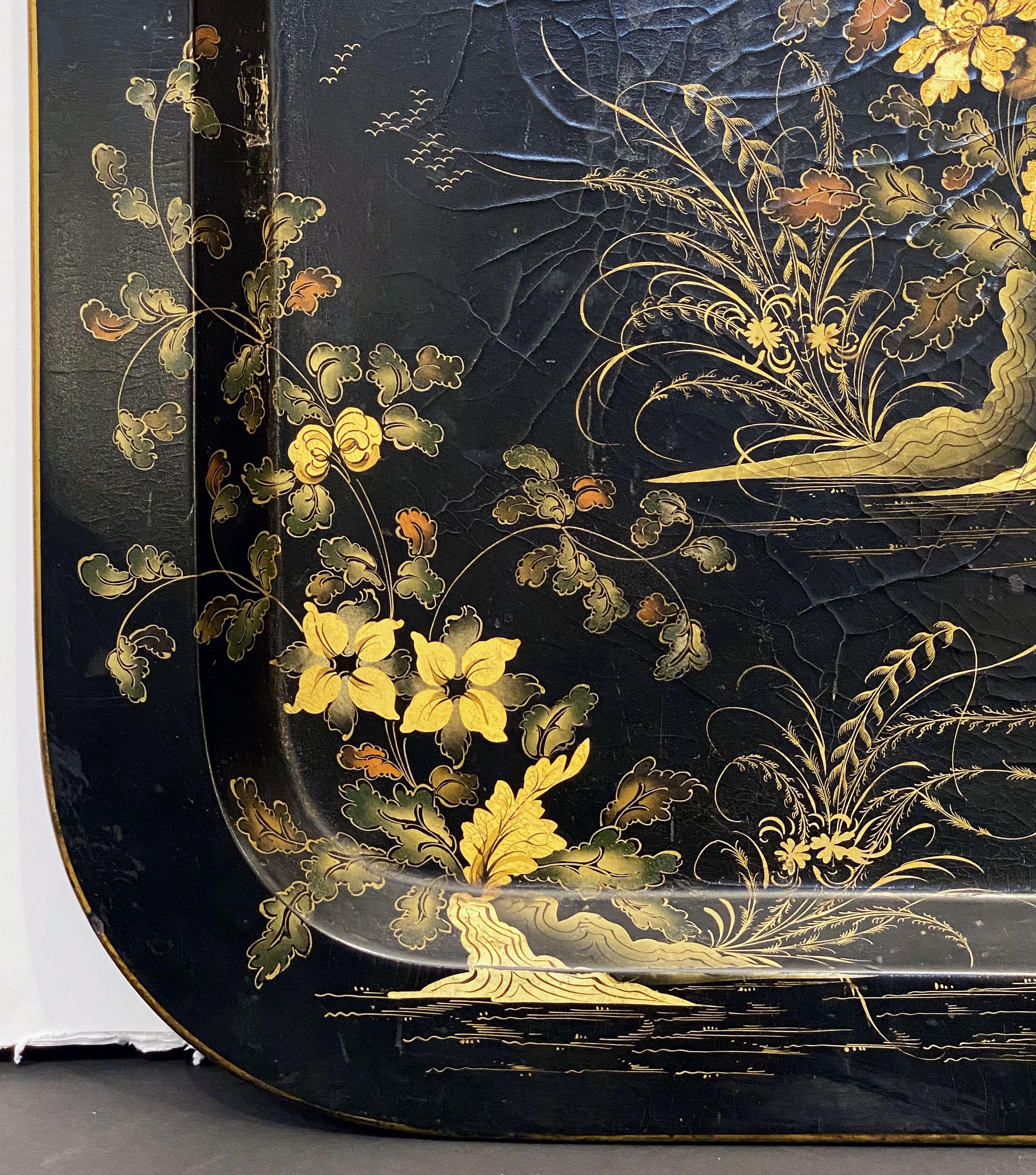 Lacquer Large English Papier-Mâché Chinoiserie Tray (H 23 3/4 x W 30 1/4)