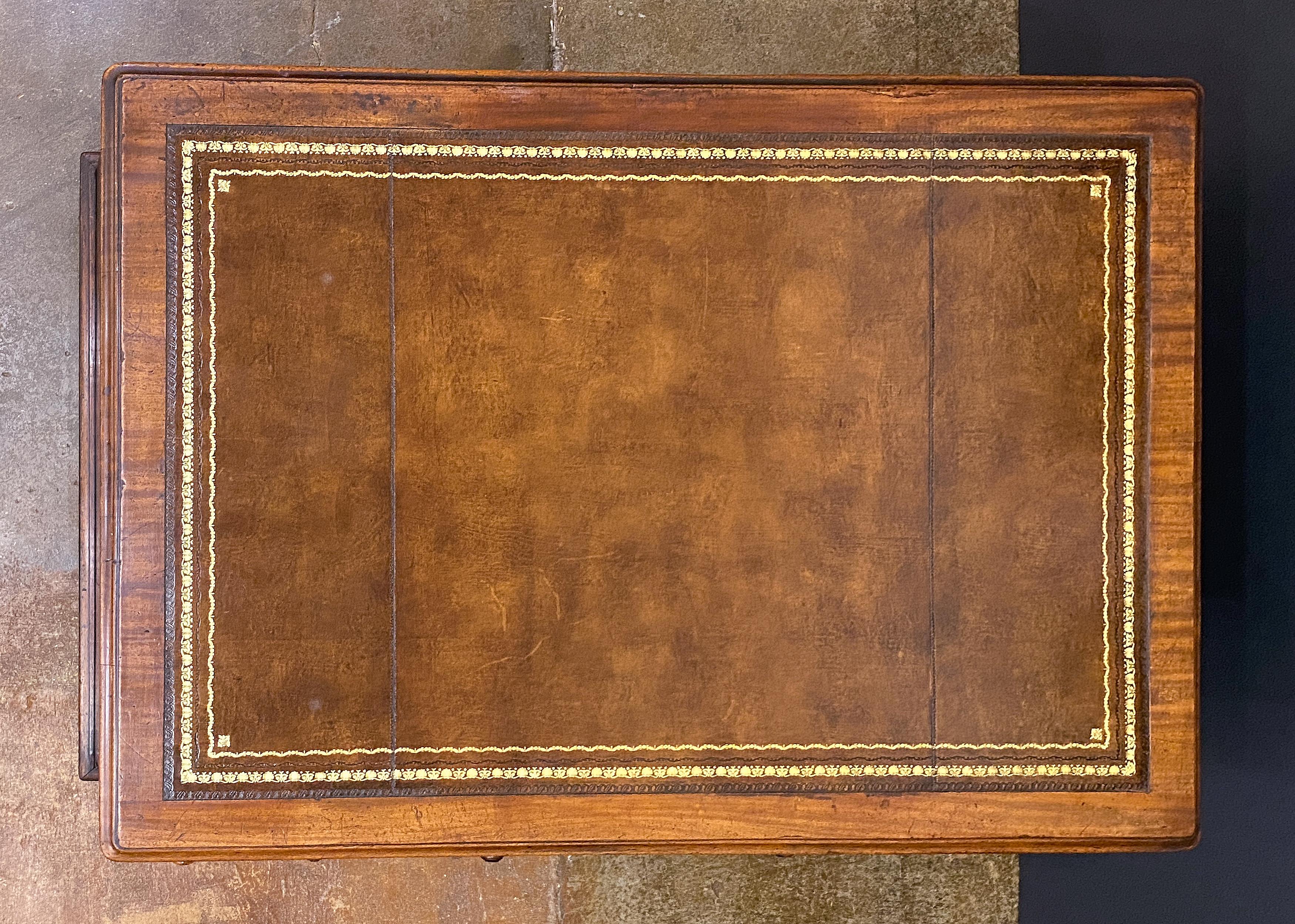 Large English Partner's Pedestal Desk of Mahogany with Embossed Leather Top For Sale 6