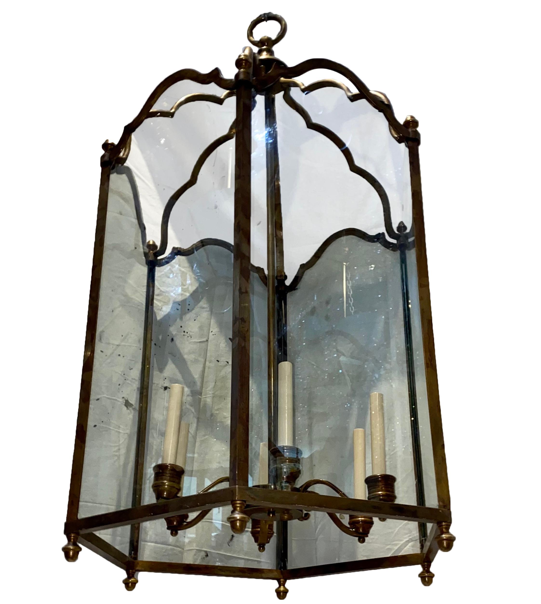 Mid-20th Century Large English Patinated Bronze Lantern For Sale