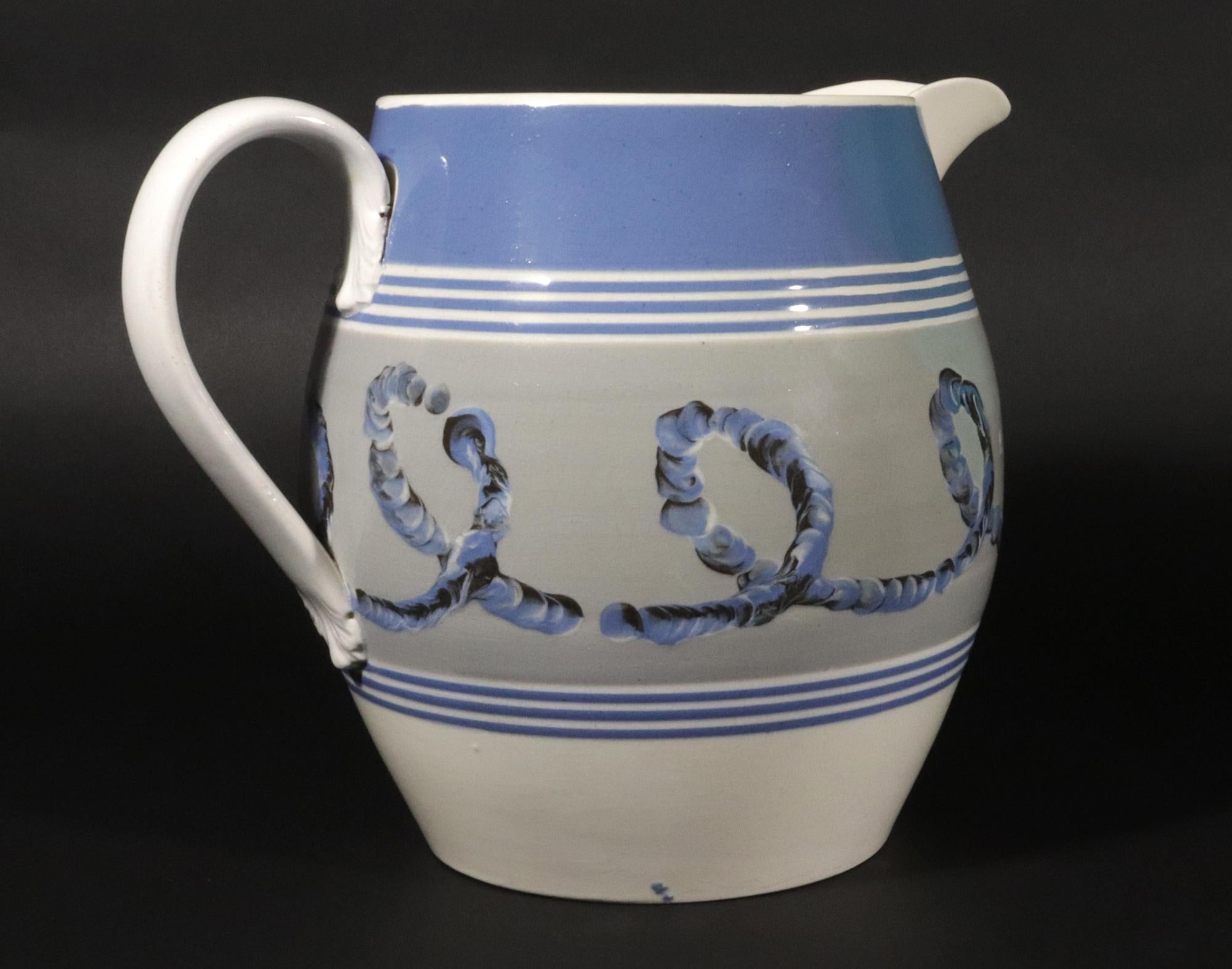Regency Large English Pearlware Mocha Earthworm Jug, Staffordshire or Northern England For Sale