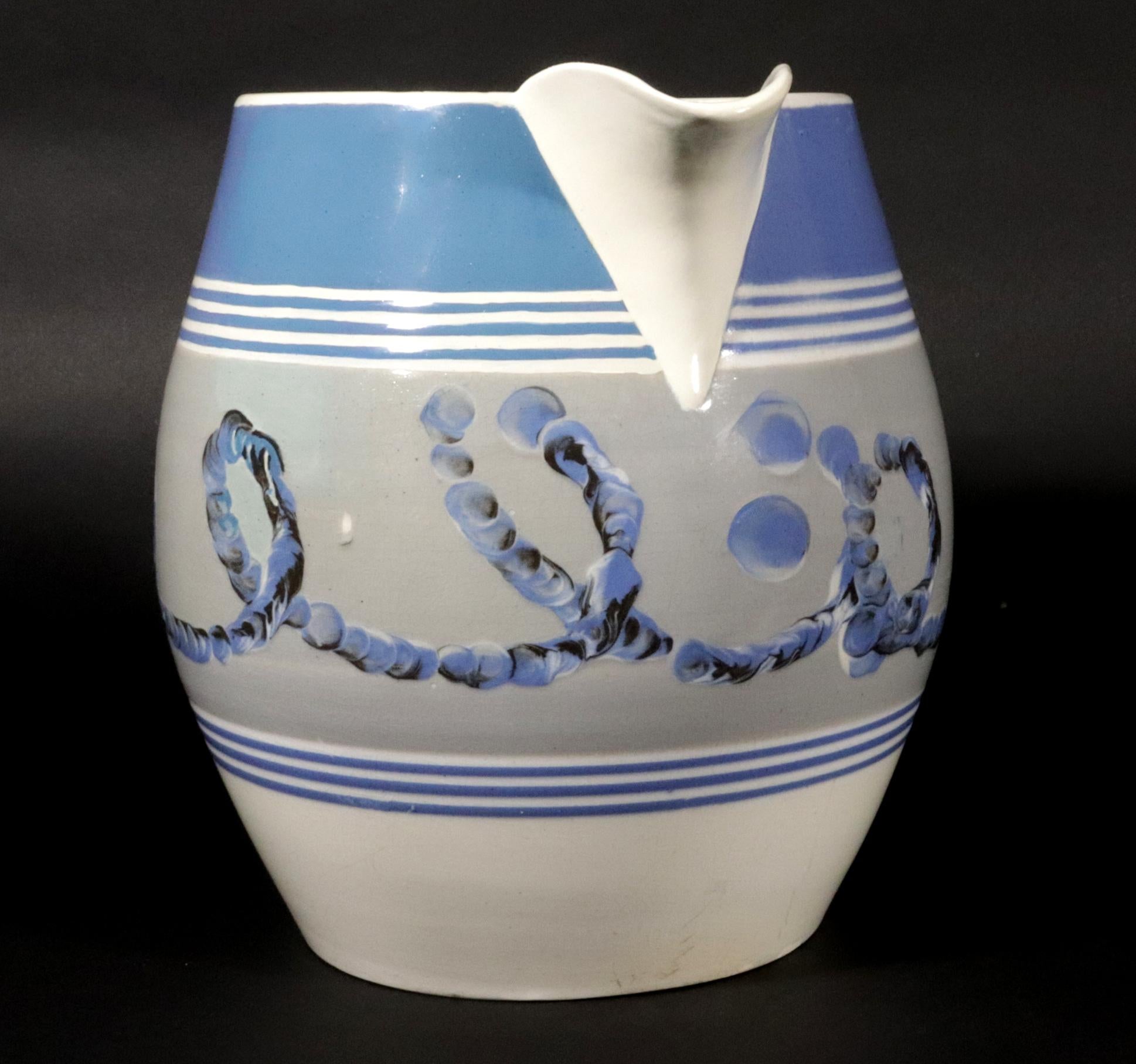 19th Century Large English Pearlware Mocha Earthworm Jug, Staffordshire or Northern England For Sale