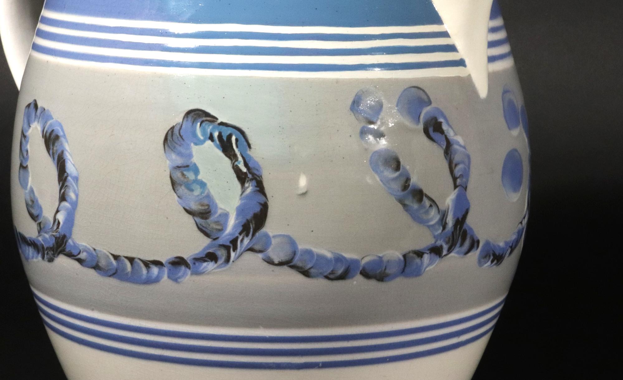 Ceramic Large English Pearlware Mocha Earthworm Jug, Staffordshire or Northern England For Sale