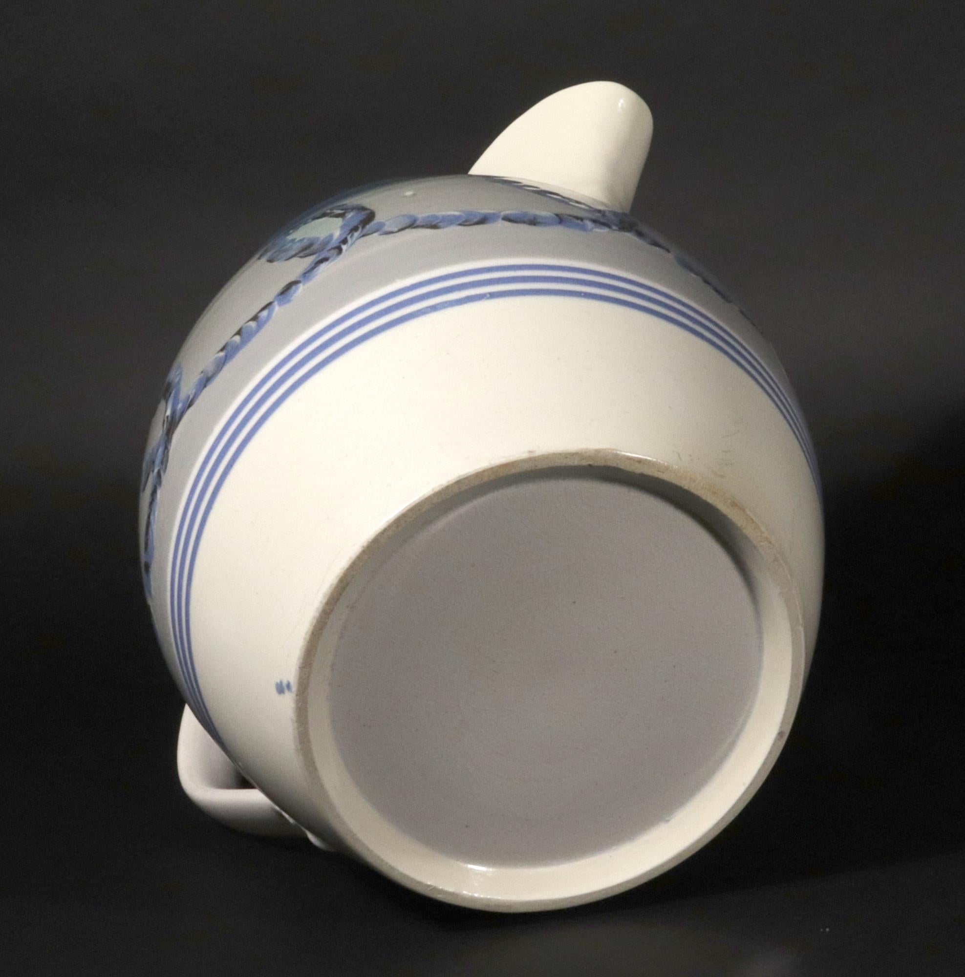 Large English Pearlware Mocha Earthworm Jug, Staffordshire or Northern England For Sale 3