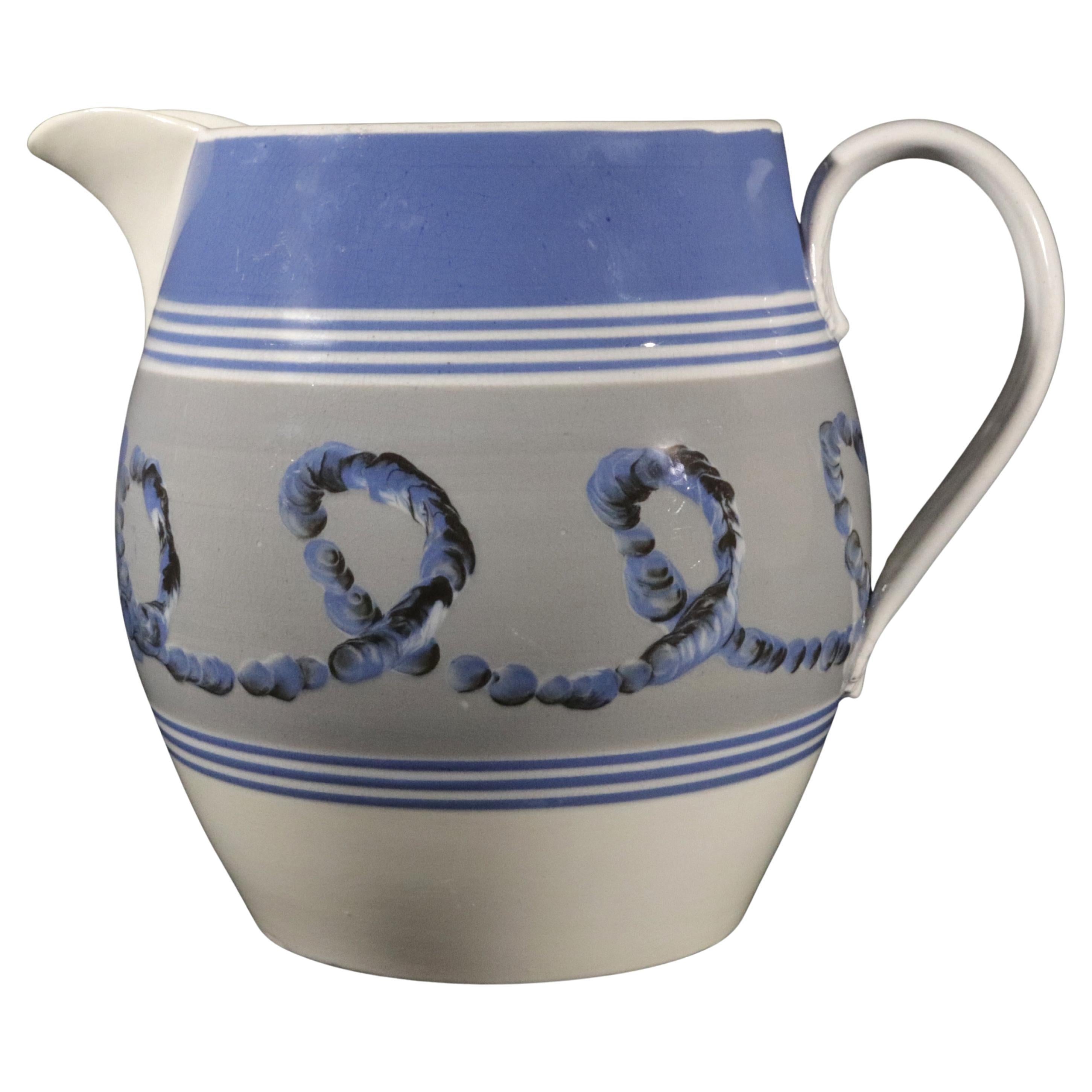 Large English Pearlware Mocha Earthworm Jug, Staffordshire or Northern England