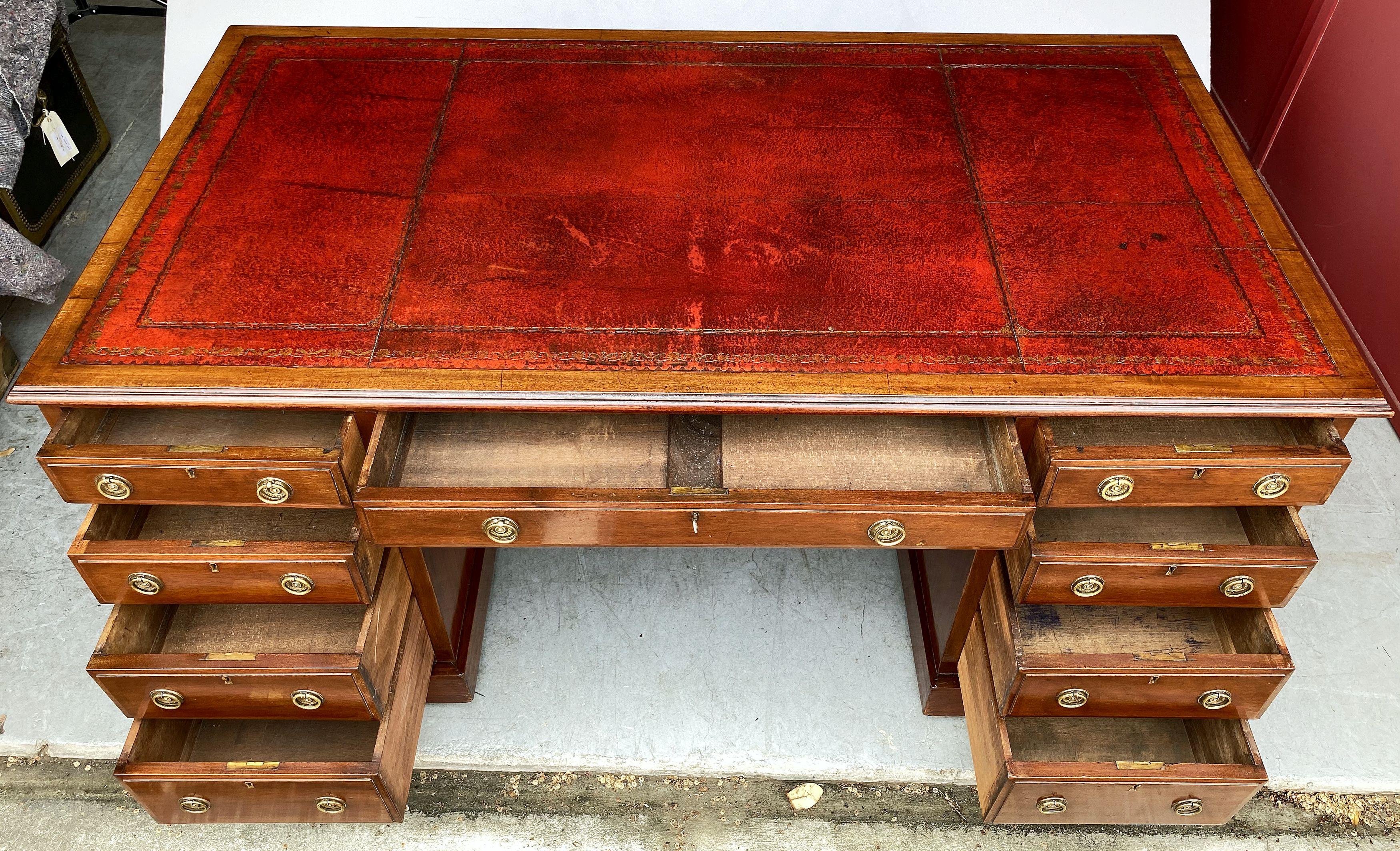 19th Century Large English Pedestal Desk of Mahogany For Sale