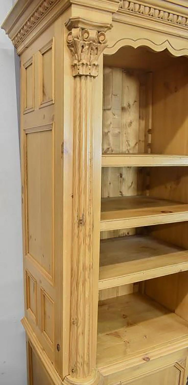 Large English Pine Bookcase Display Cabinet 4