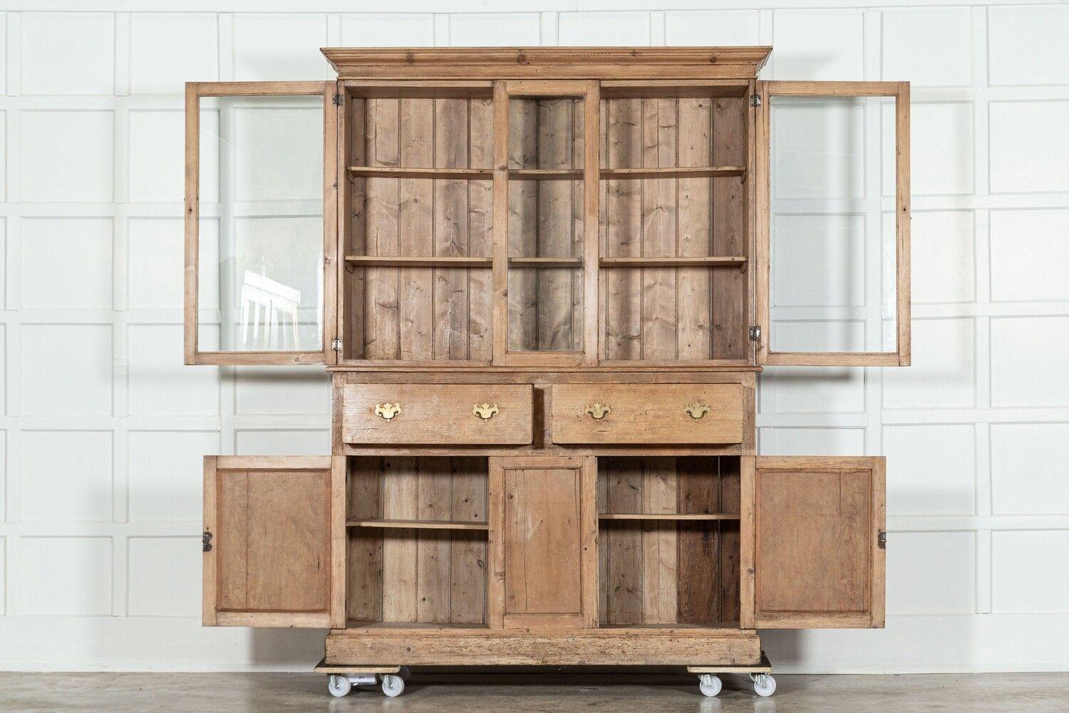 circa 1890
Large English Pine Glazed Dresser
sku 1744
Base W153 x D47 x H104 cm
Top W161 x D42 x H113 cm
Together W161 x D47 x H207 cm
Weight 97 Kg