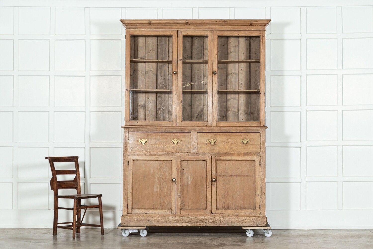 19th Century Large English Pine Glazed Dresser For Sale