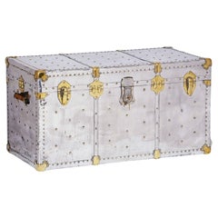 Large English Polished Aluminum-Clad Trunk with Brass Mount Accents