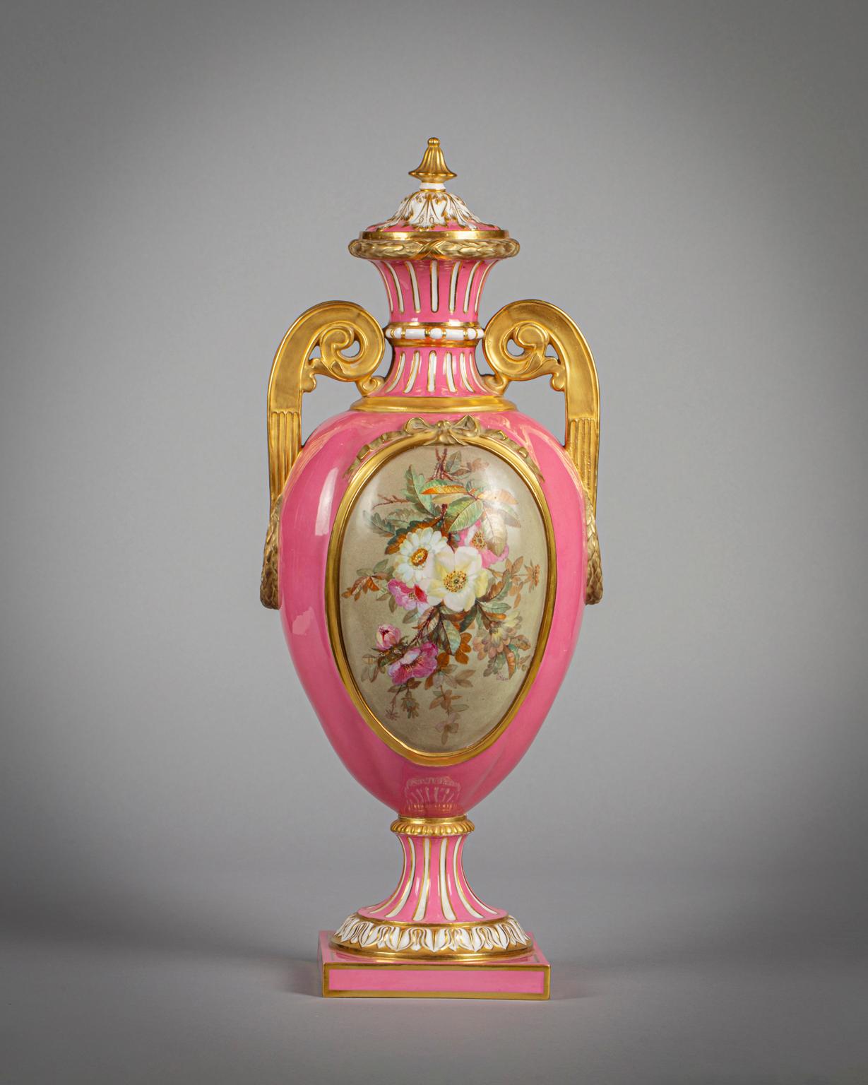 Large English Porcelain Portrait Covered Vase, Derby Crown, Dated 1881 For Sale 2