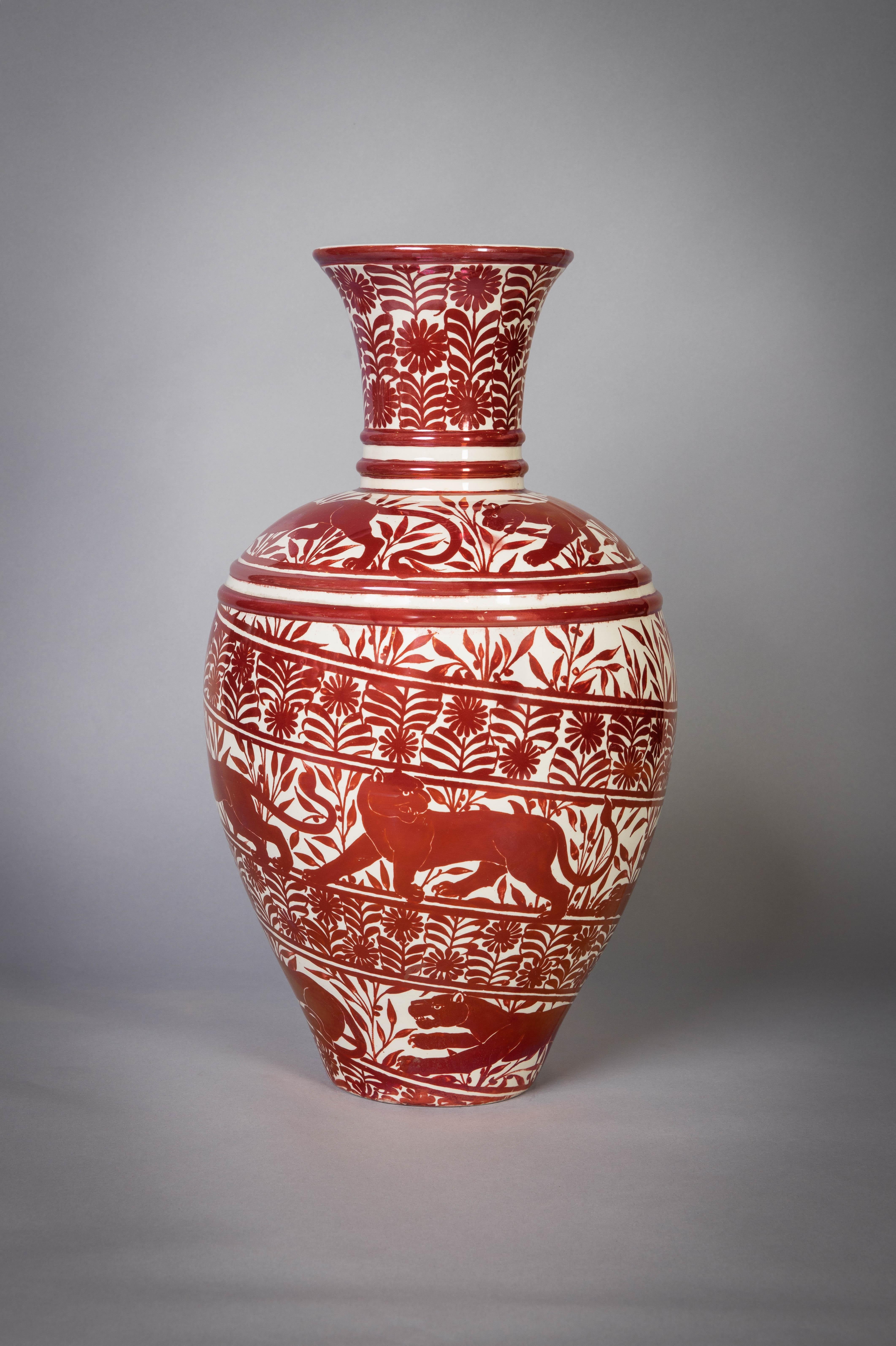 20th Century Large English Porcelain Ruby Lustre Vase, William De Morgan, circa 1900