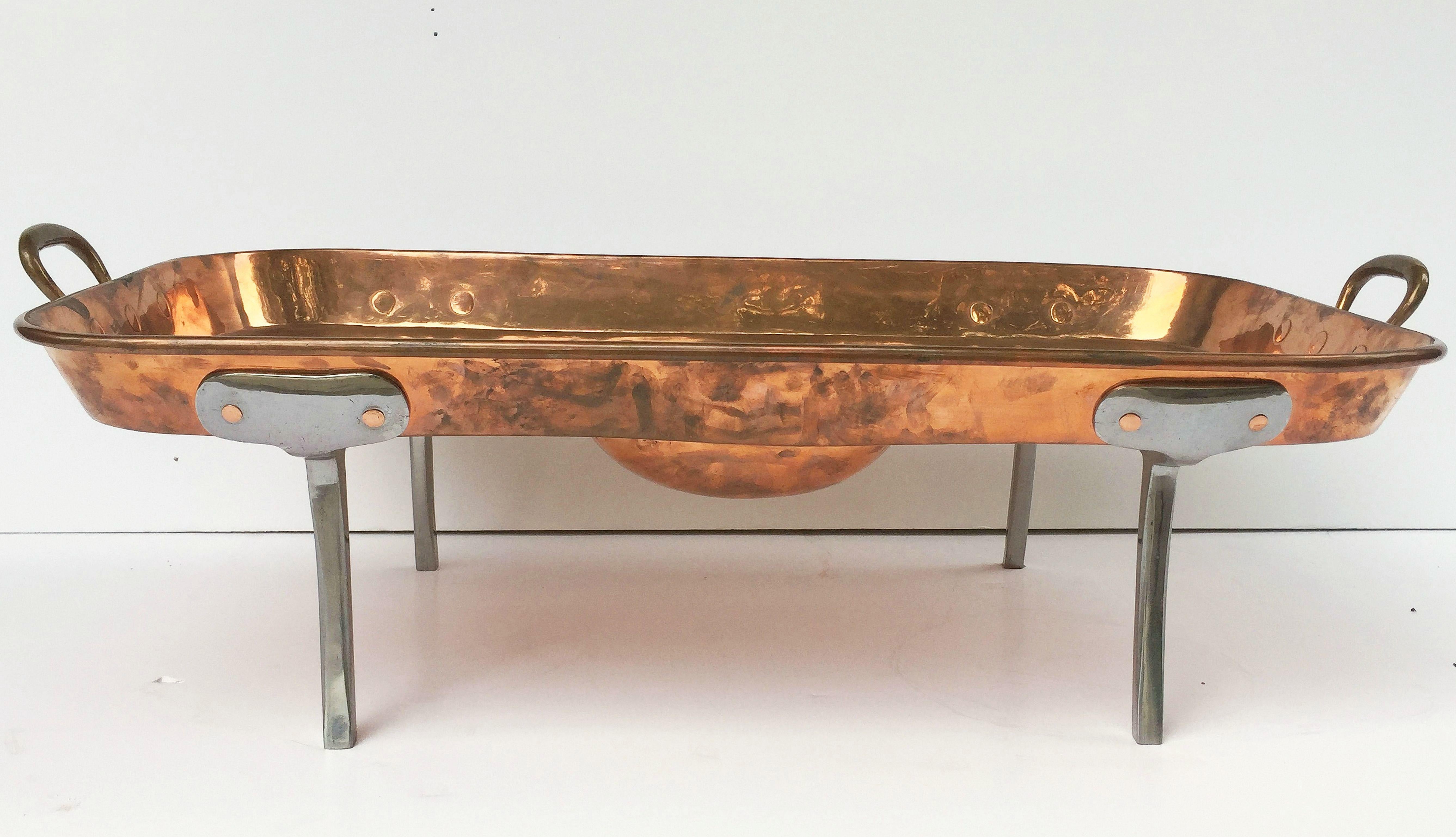 Large English Rectangular Copper Serving Tray or Platter on Steel Feet 4