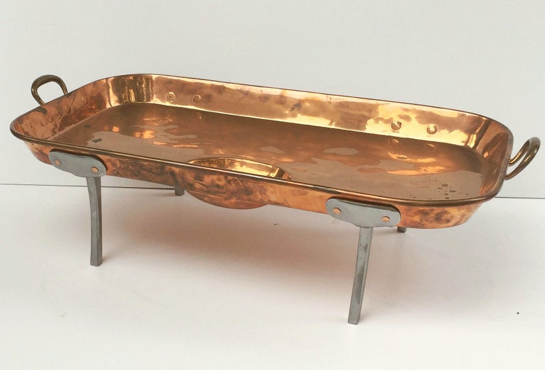 Large English Rectangular Copper Serving Tray or Platter on Steel Feet