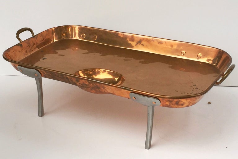 Large English Rectangular Copper Serving Tray or Platter on Steel Feet