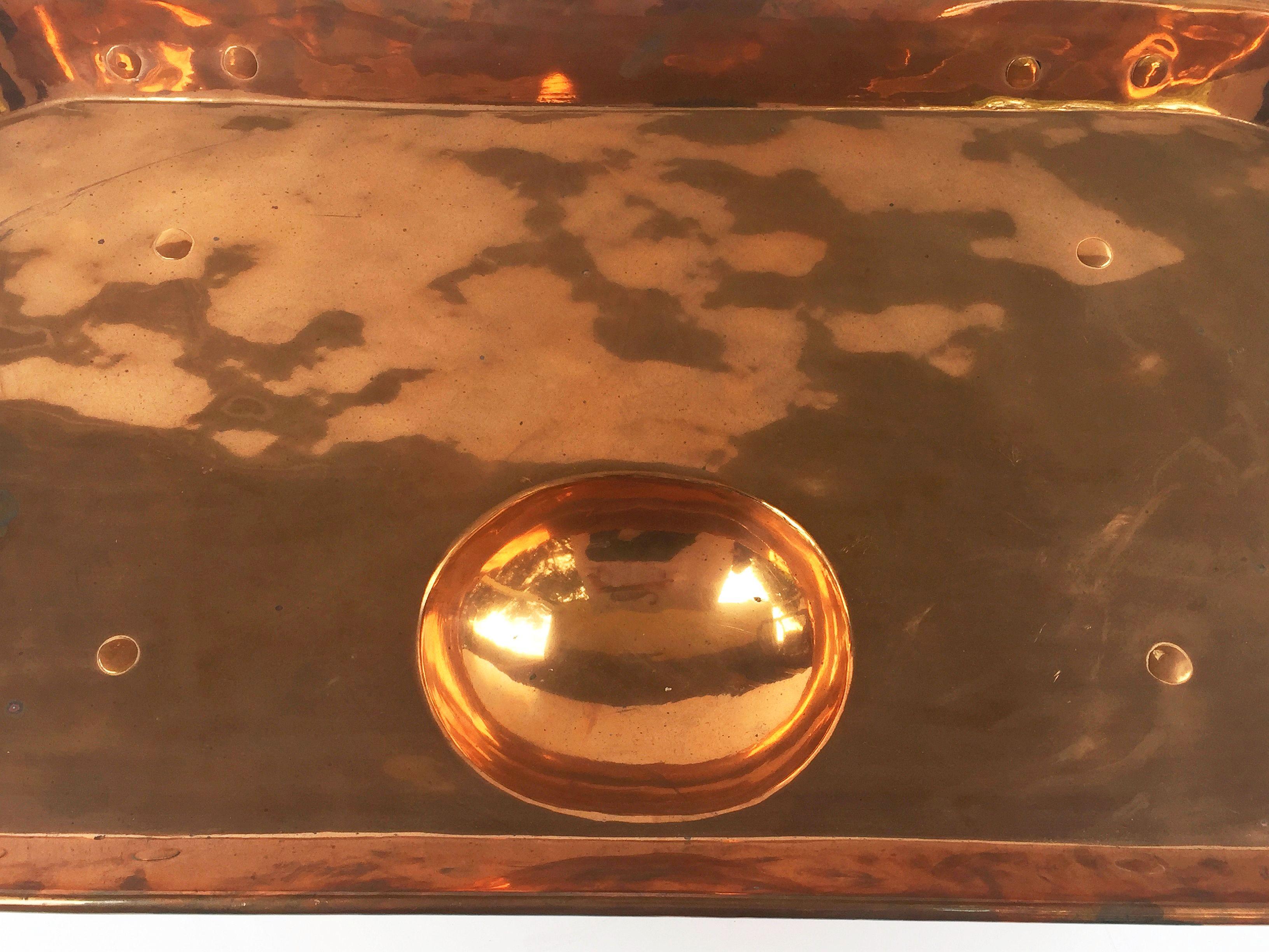 Large English Rectangular Copper Serving Tray or Platter on Steel Feet 2