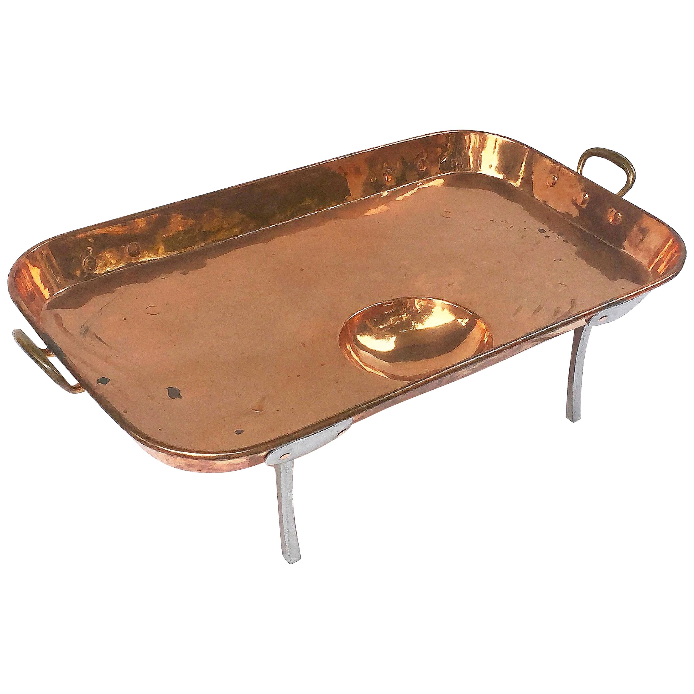 Large English Rectangular Copper Serving Tray or Platter on Steel Feet