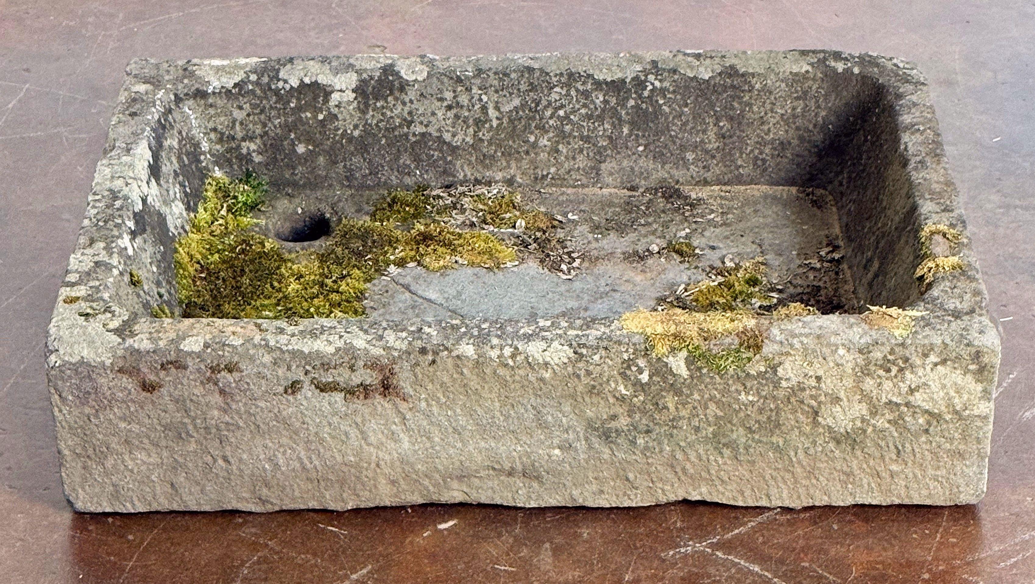 Carved Large English Rectangular Garden Stone Sink or Trough For Sale