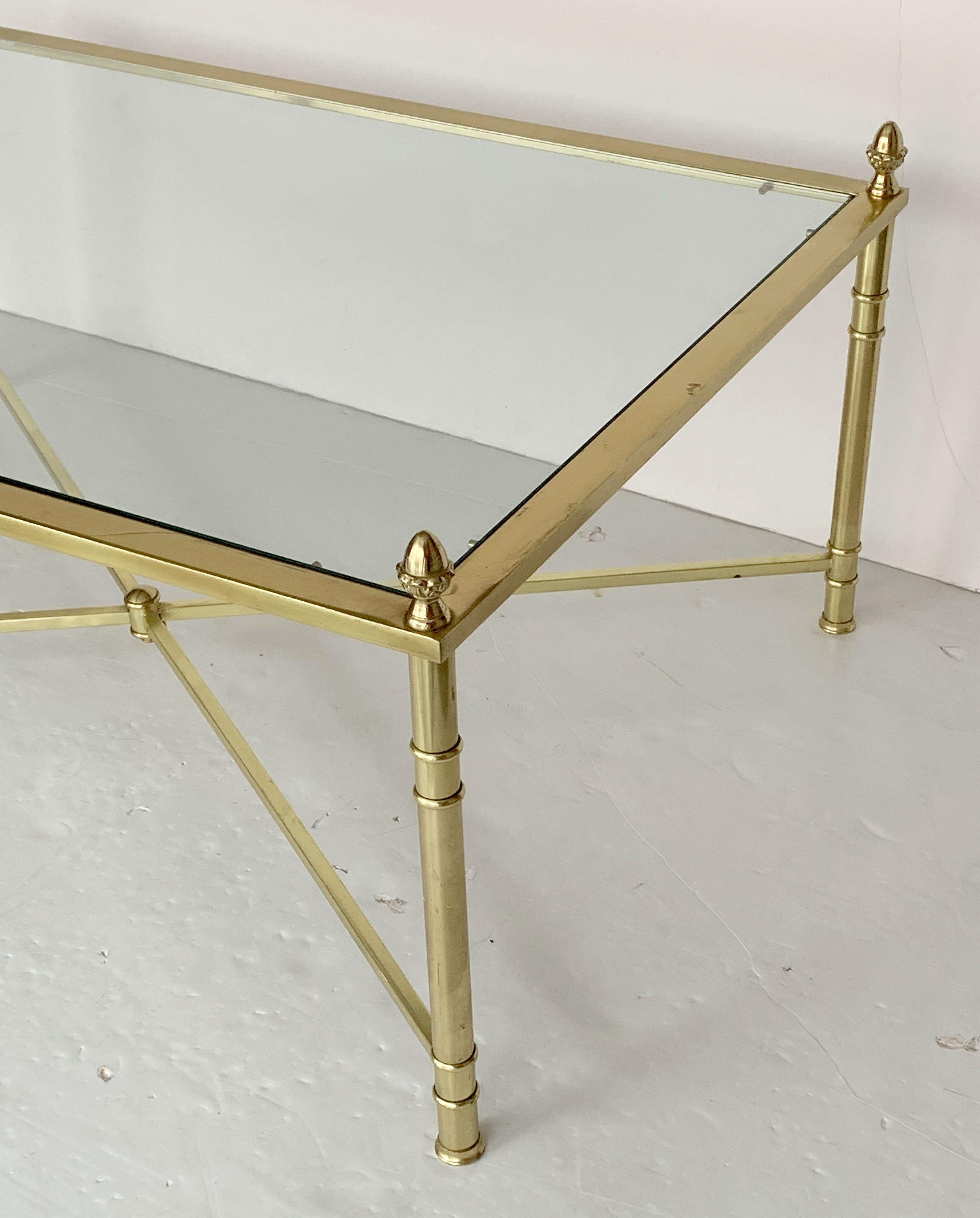Large English Rectangular Low Coffee or Cocktail Table of Brass and Glass 5