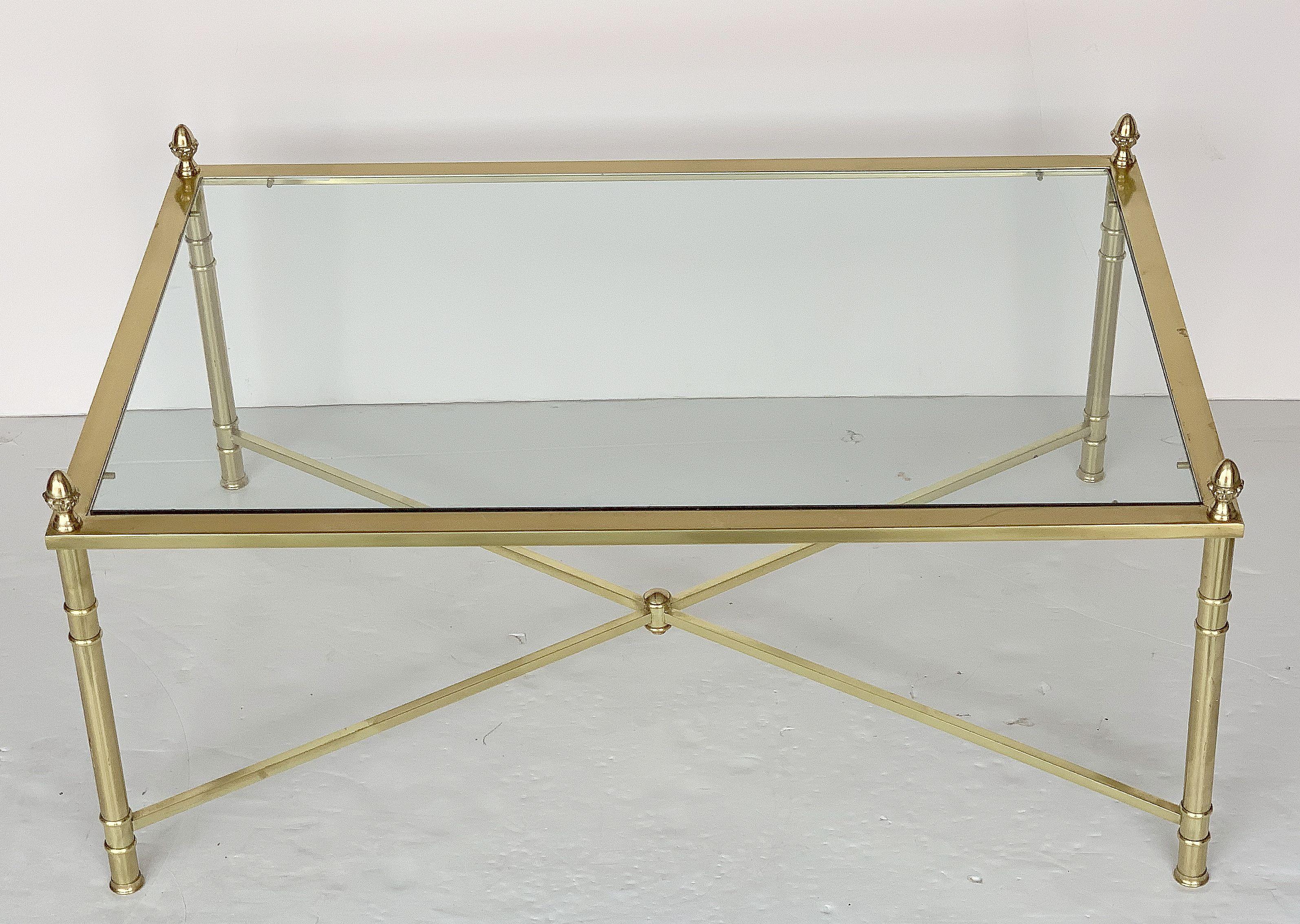 Large English Rectangular Low Coffee or Cocktail Table of Brass and Glass 6
