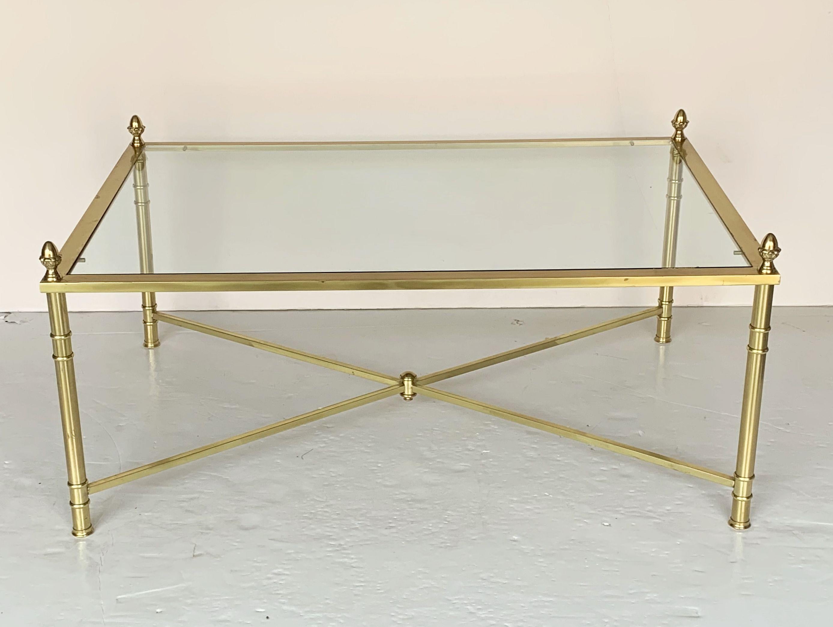 Large English Rectangular Low Coffee or Cocktail Table of Brass and Glass 7