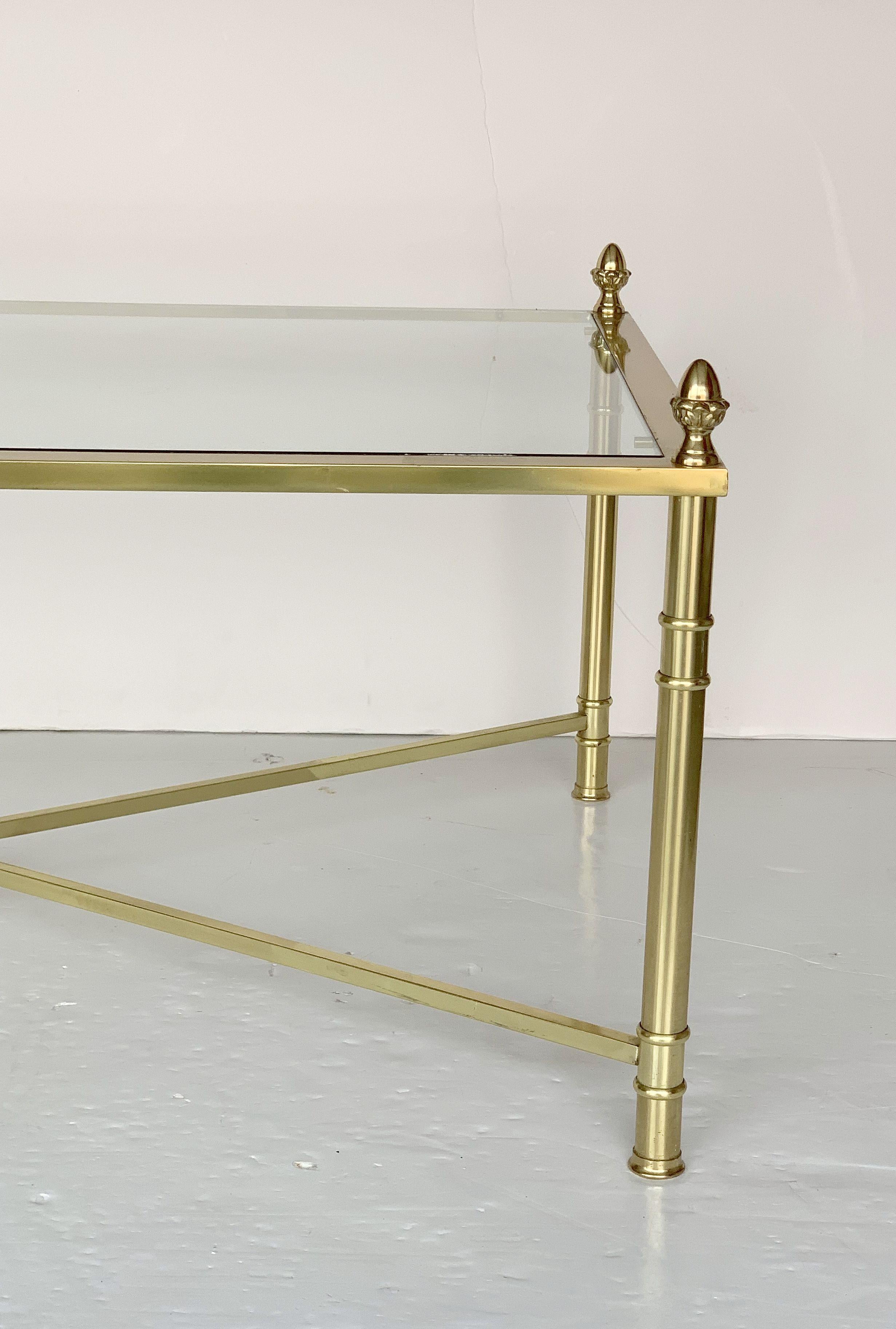 Large English Rectangular Low Coffee or Cocktail Table of Brass and Glass 12