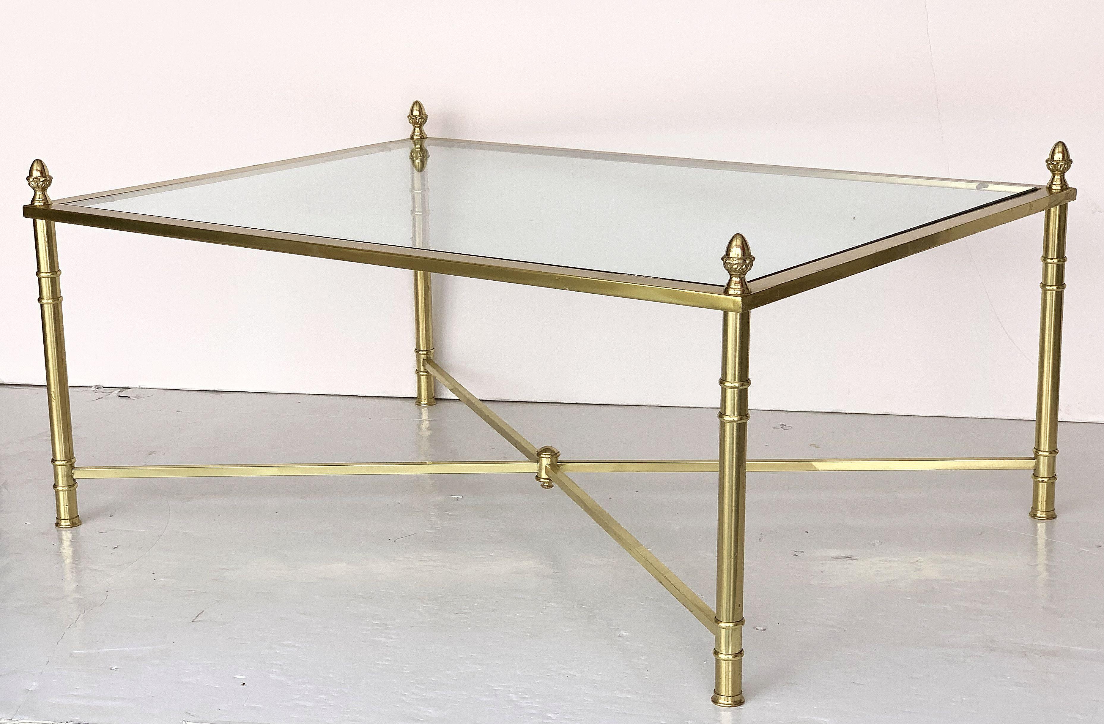 Large English Rectangular Low Coffee or Cocktail Table of Brass and Glass In Good Condition In Austin, TX