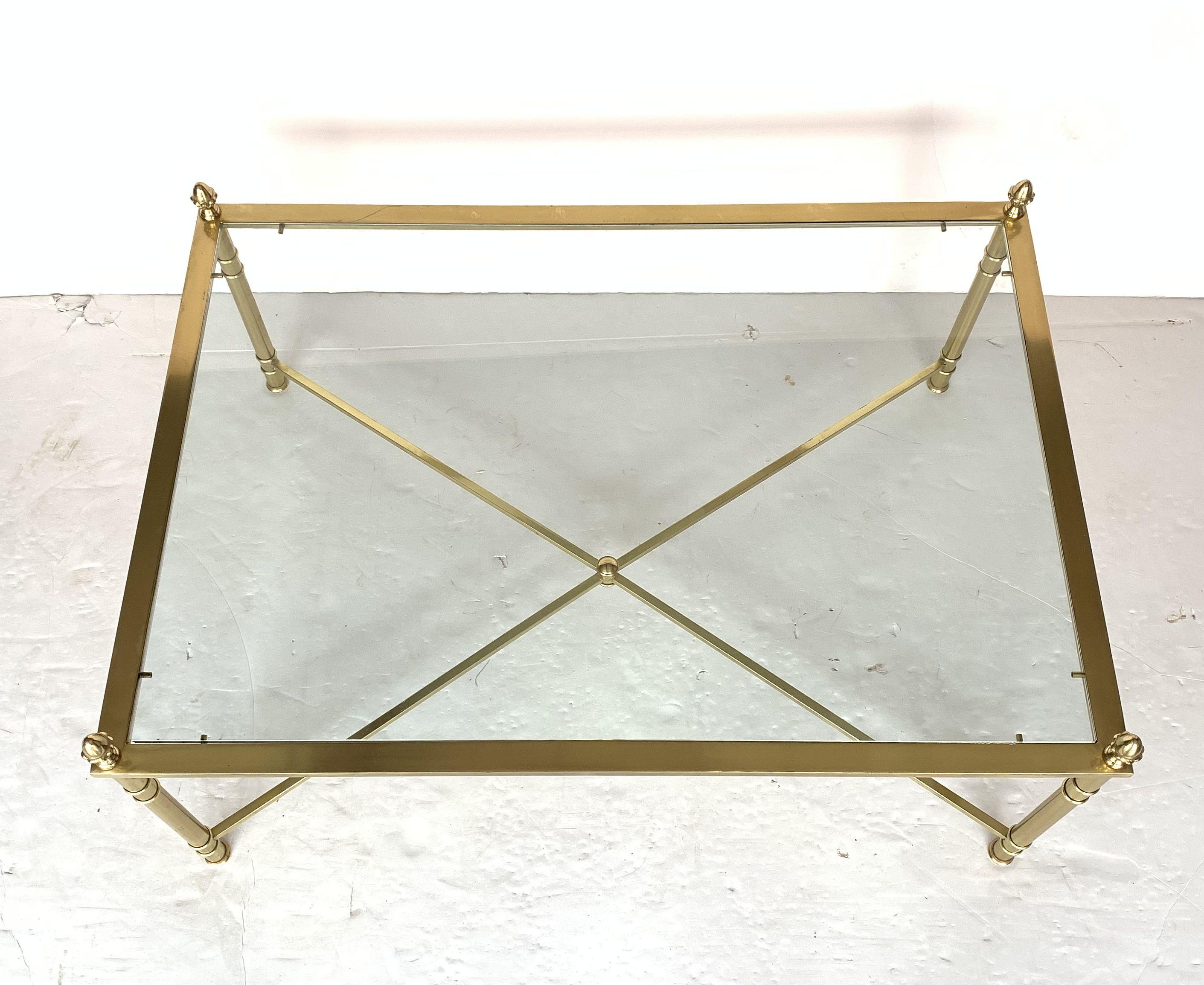 20th Century Large English Rectangular Low Coffee or Cocktail Table of Brass and Glass