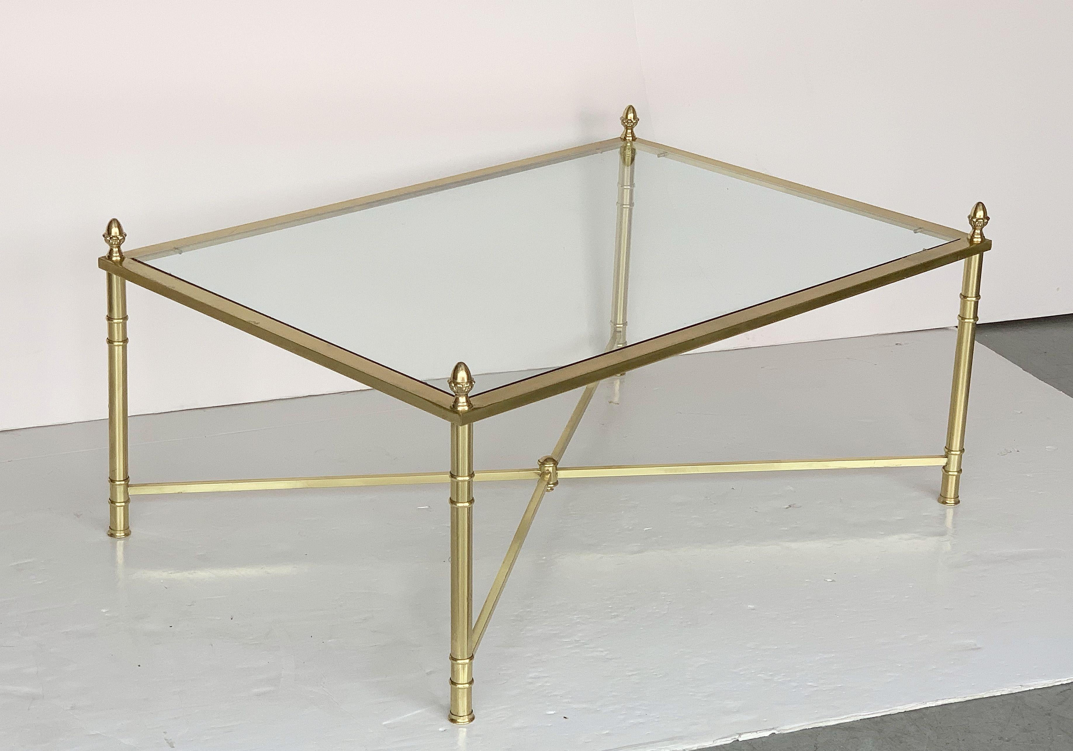 Large English Rectangular Low Coffee or Cocktail Table of Brass and Glass 1