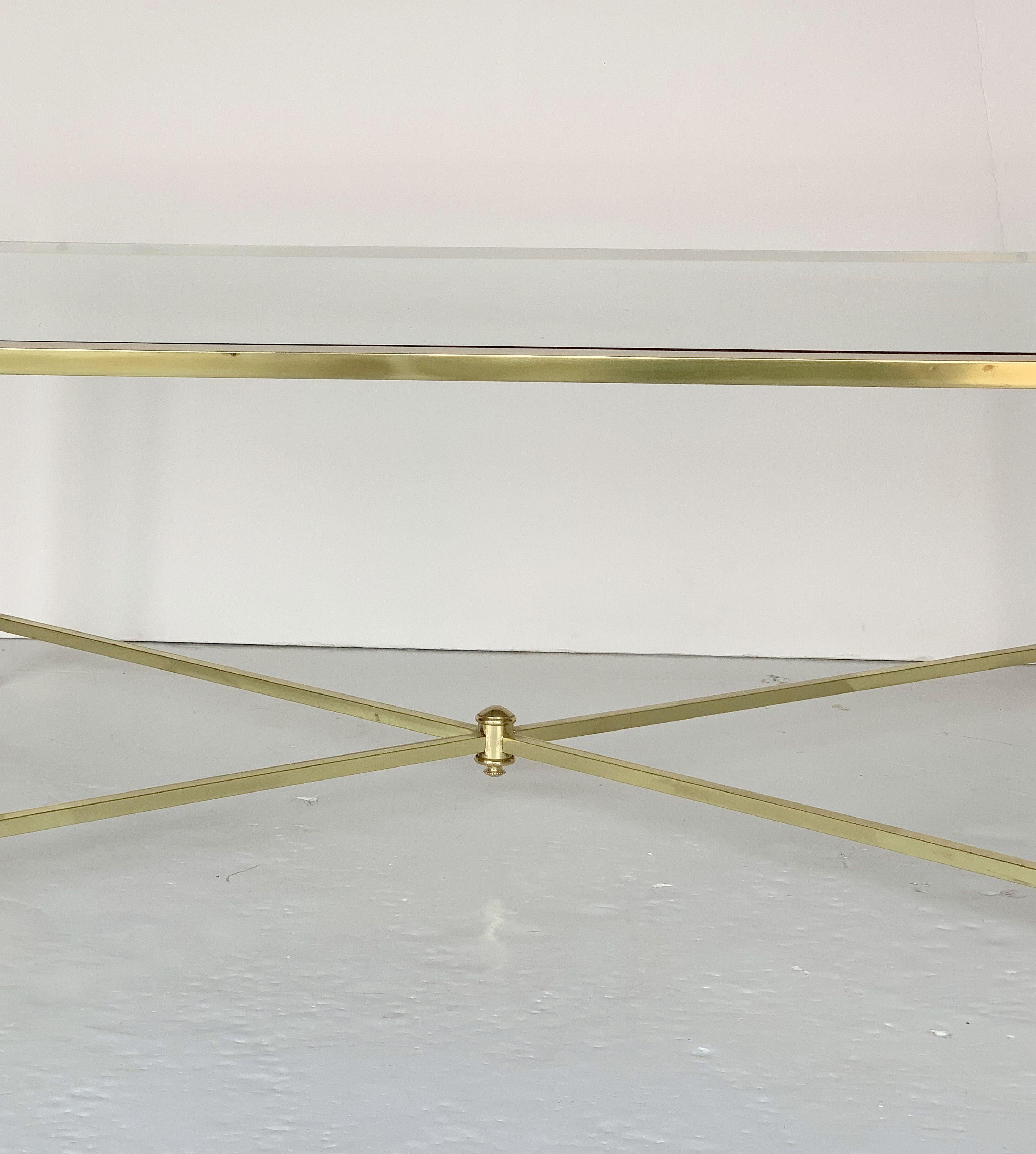Large English Rectangular Low Coffee or Cocktail Table of Brass and Glass 2