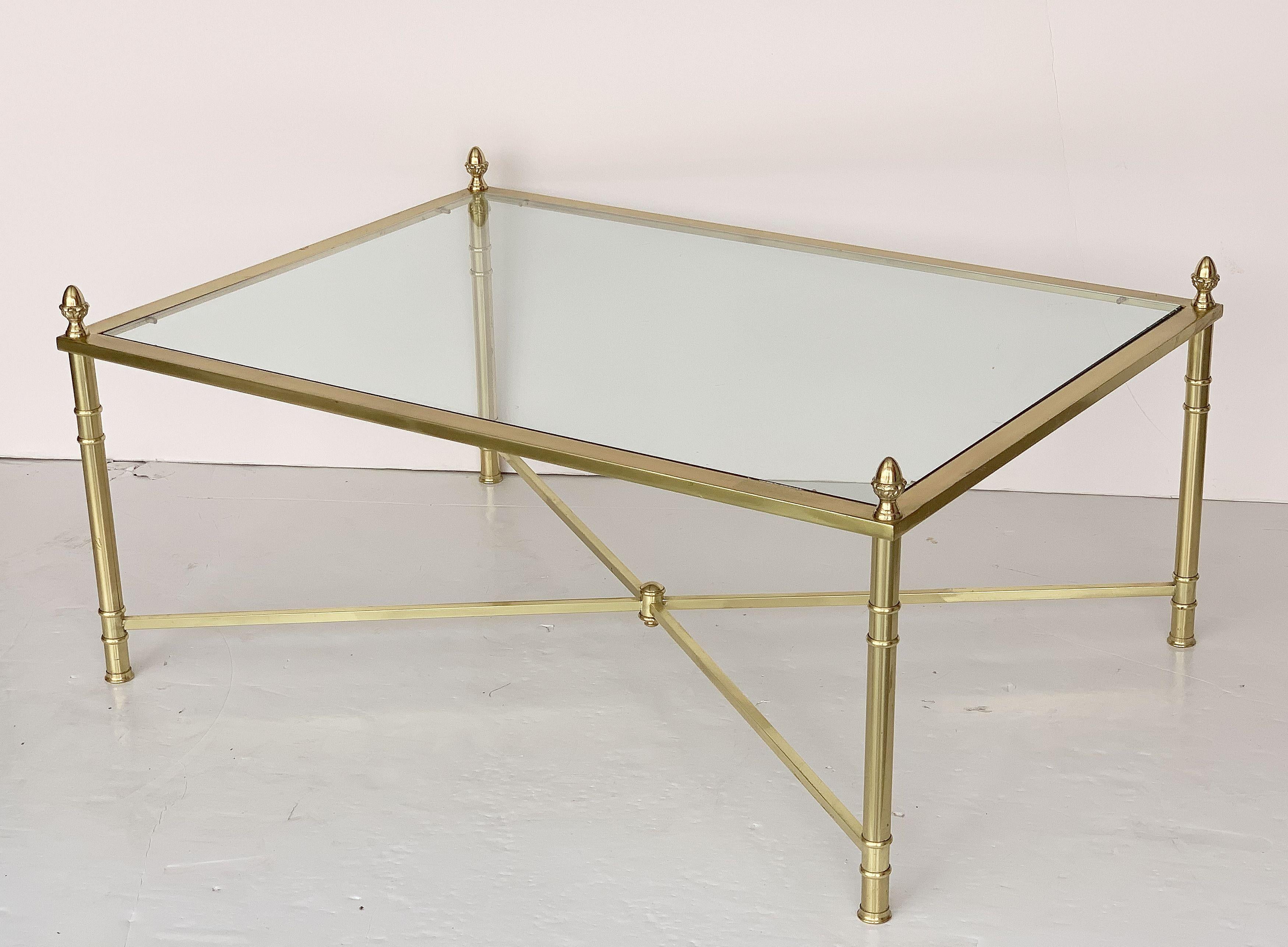 Large English Rectangular Low Coffee or Cocktail Table of Brass and Glass 3