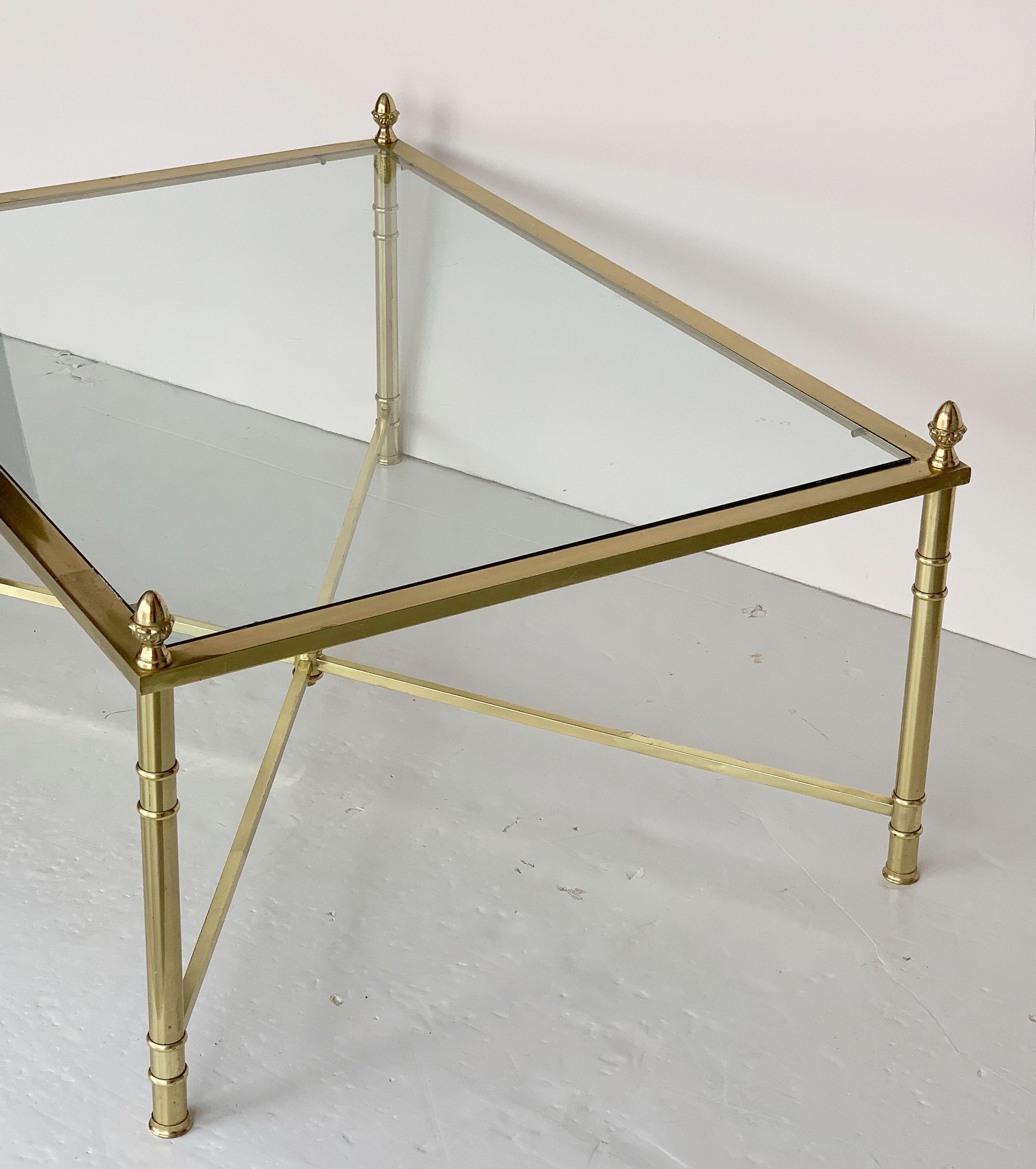 Large English Rectangular Low Coffee or Cocktail Table of Brass and Glass 4