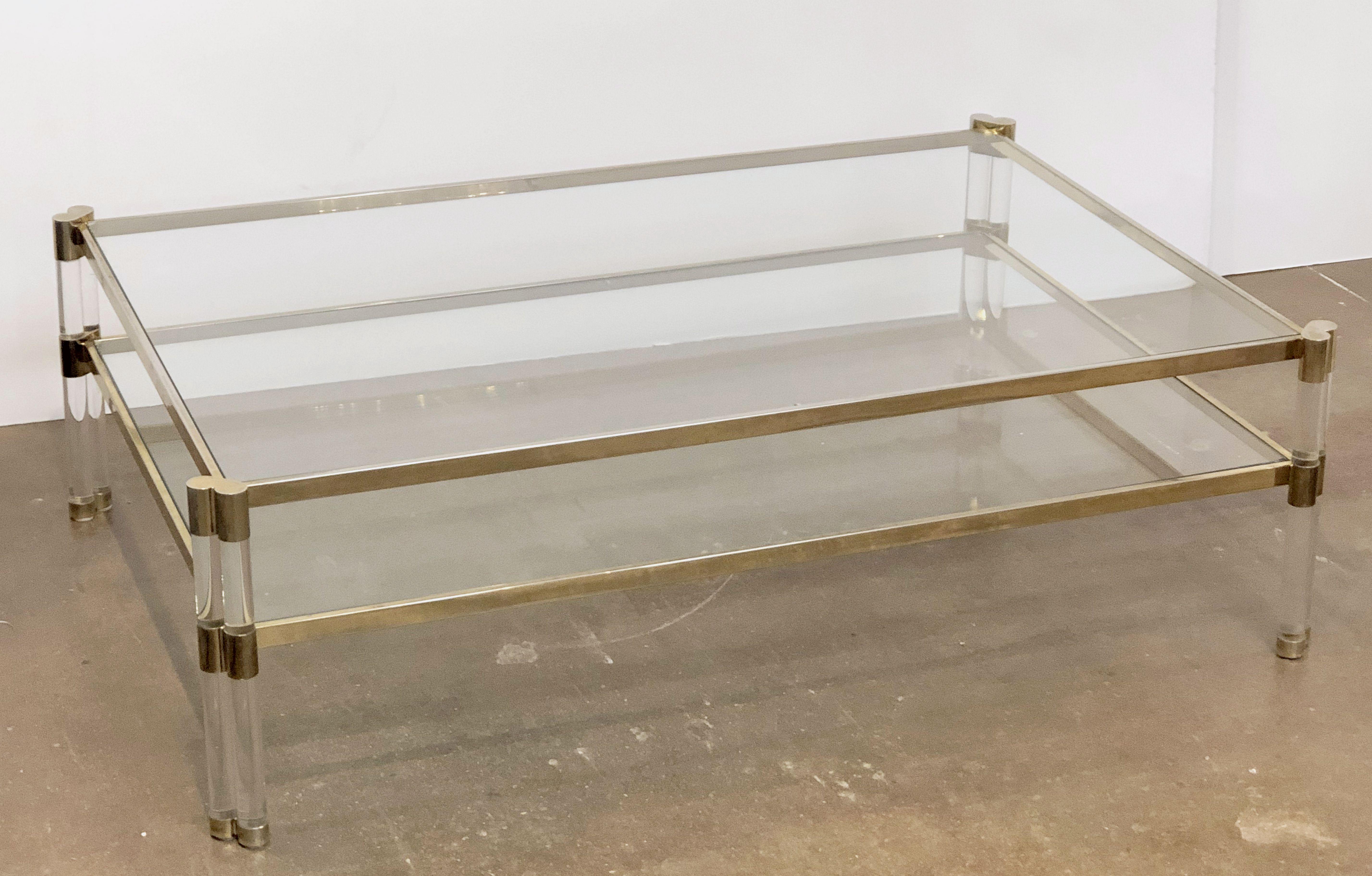 Large English Rectangular Low Glass Coffee Table of Lucite and Brass 5