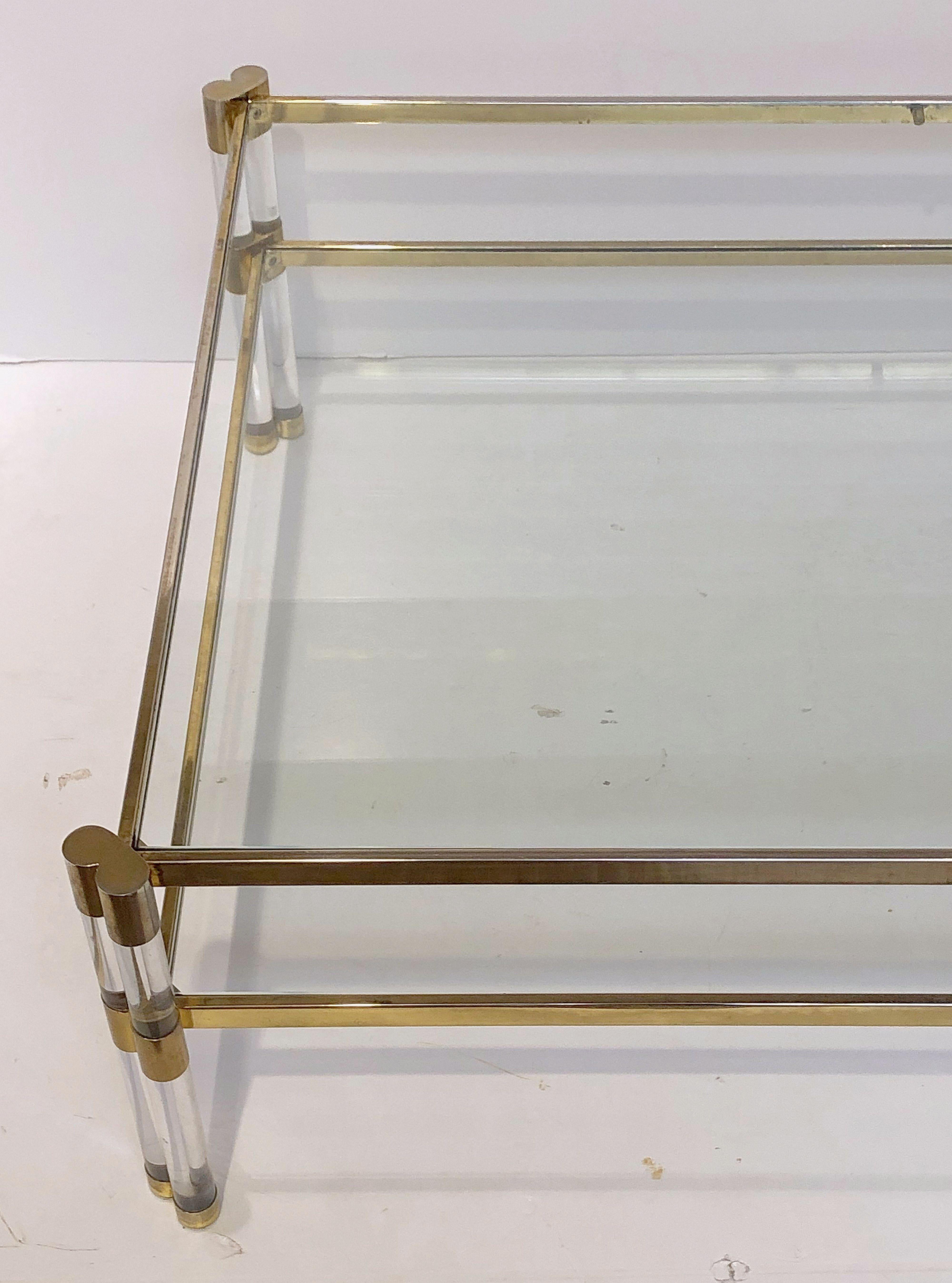 Large English Rectangular Low Glass Coffee Table of Lucite and Brass 7