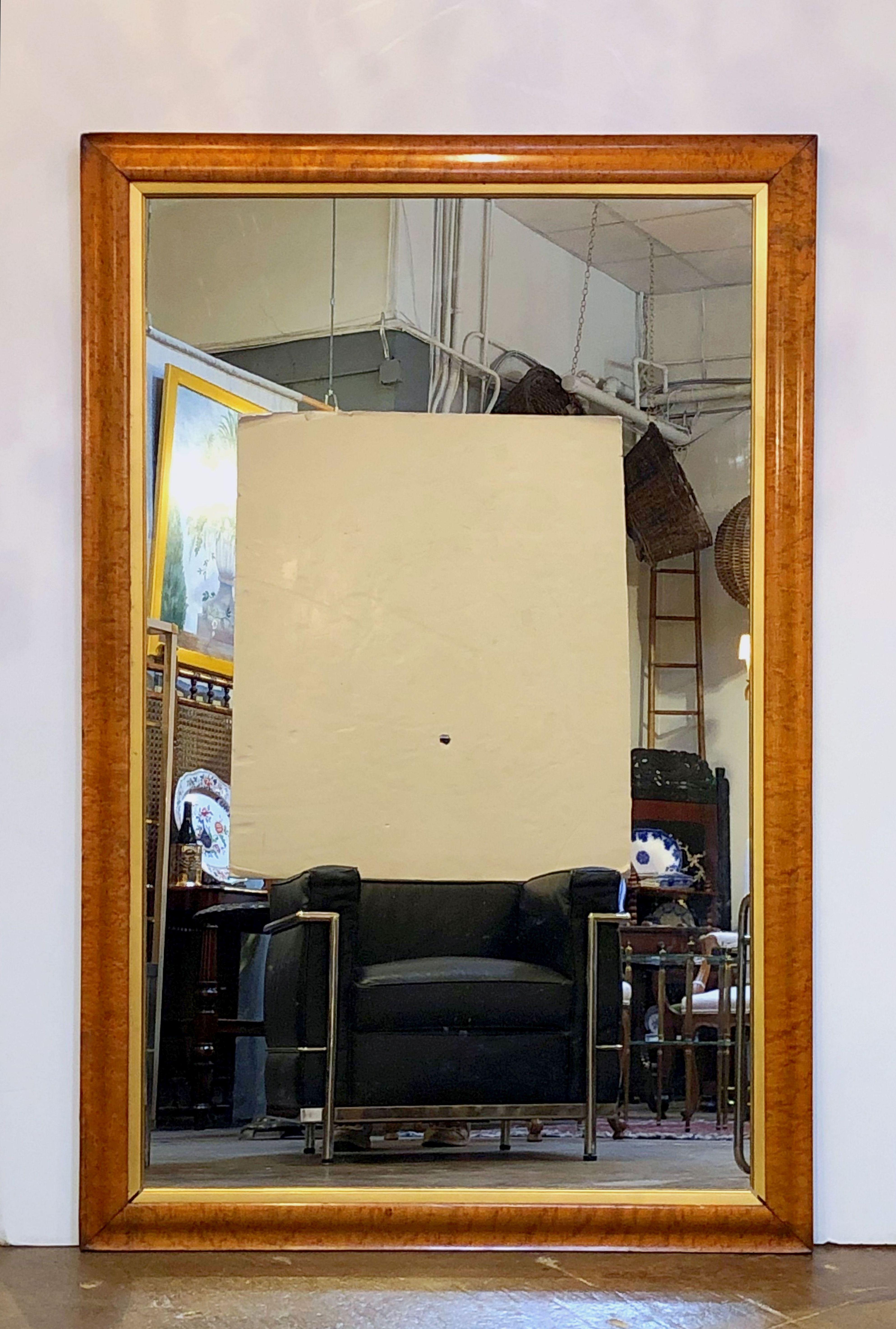 Large English Rectangular Maple and Giltwood Framed Mirror (H 54 3/8 x W 35 3/4) 9