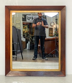 Large English Rectangular Mirror with Mahogany and Gilt Frame (H 41 1/4 x W 35)