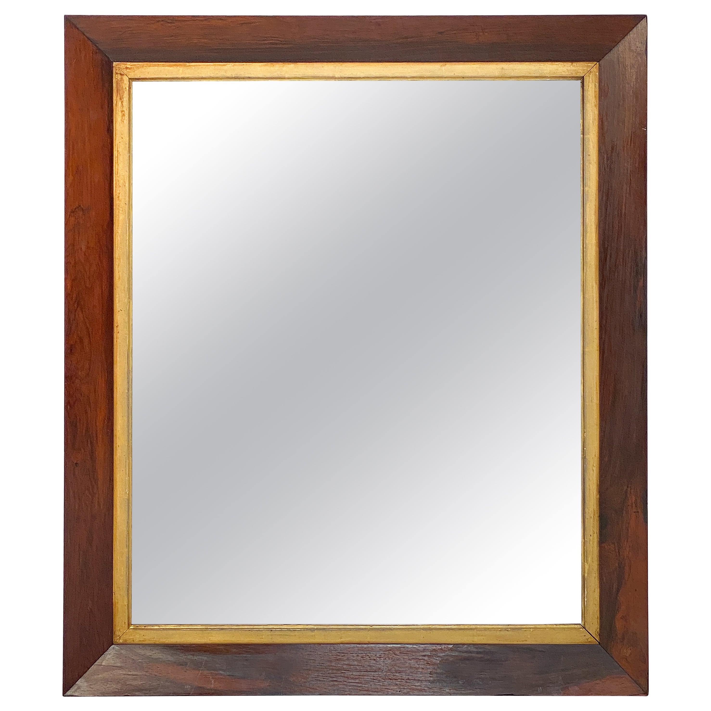 Large English Rectangular Mirror with Mahogany and Gilt Frame (H 41 1/4 x W 35)