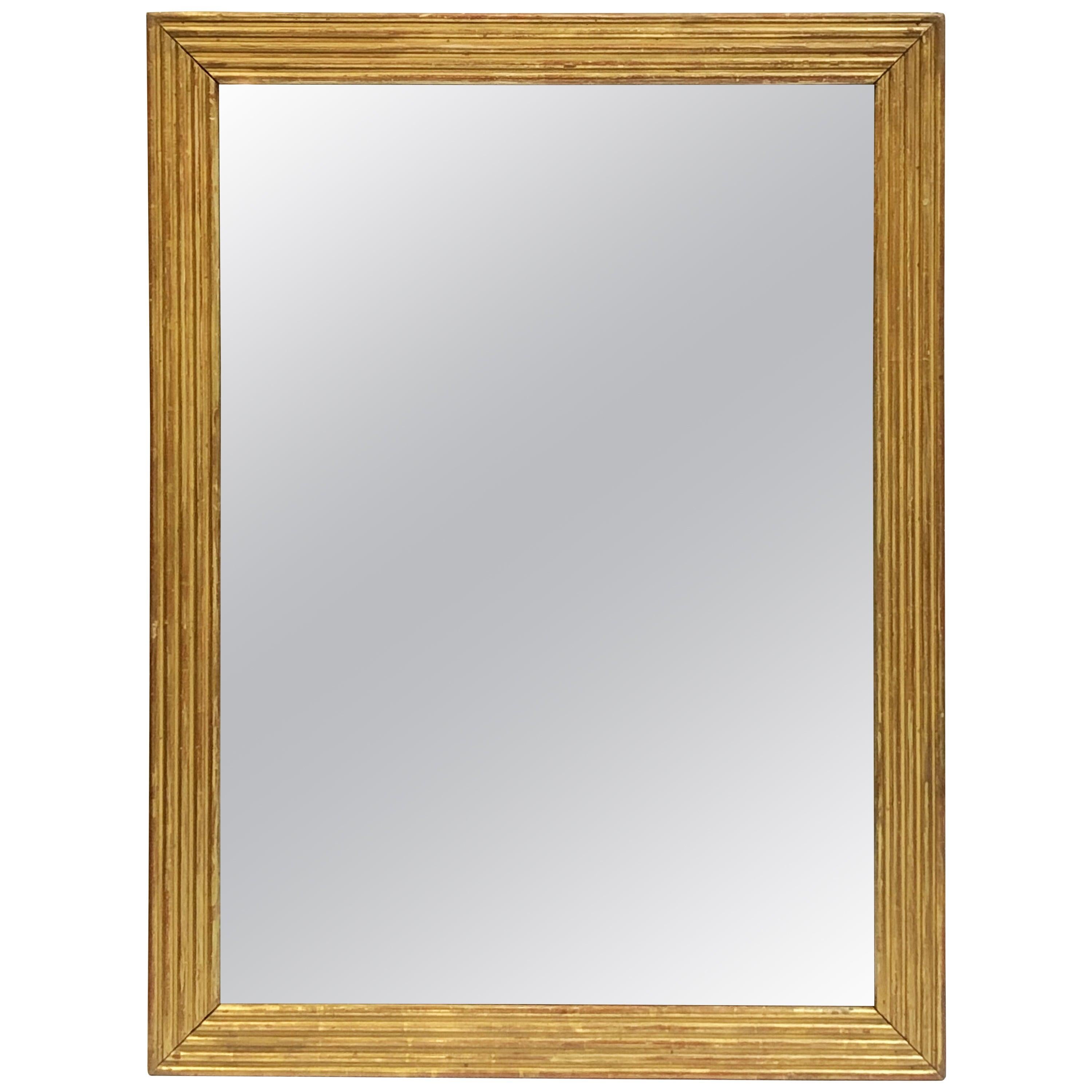 Large English Rectangular Mirror with Ribbed Gilt Frame (H 39 1/2 x W 29 1/2)