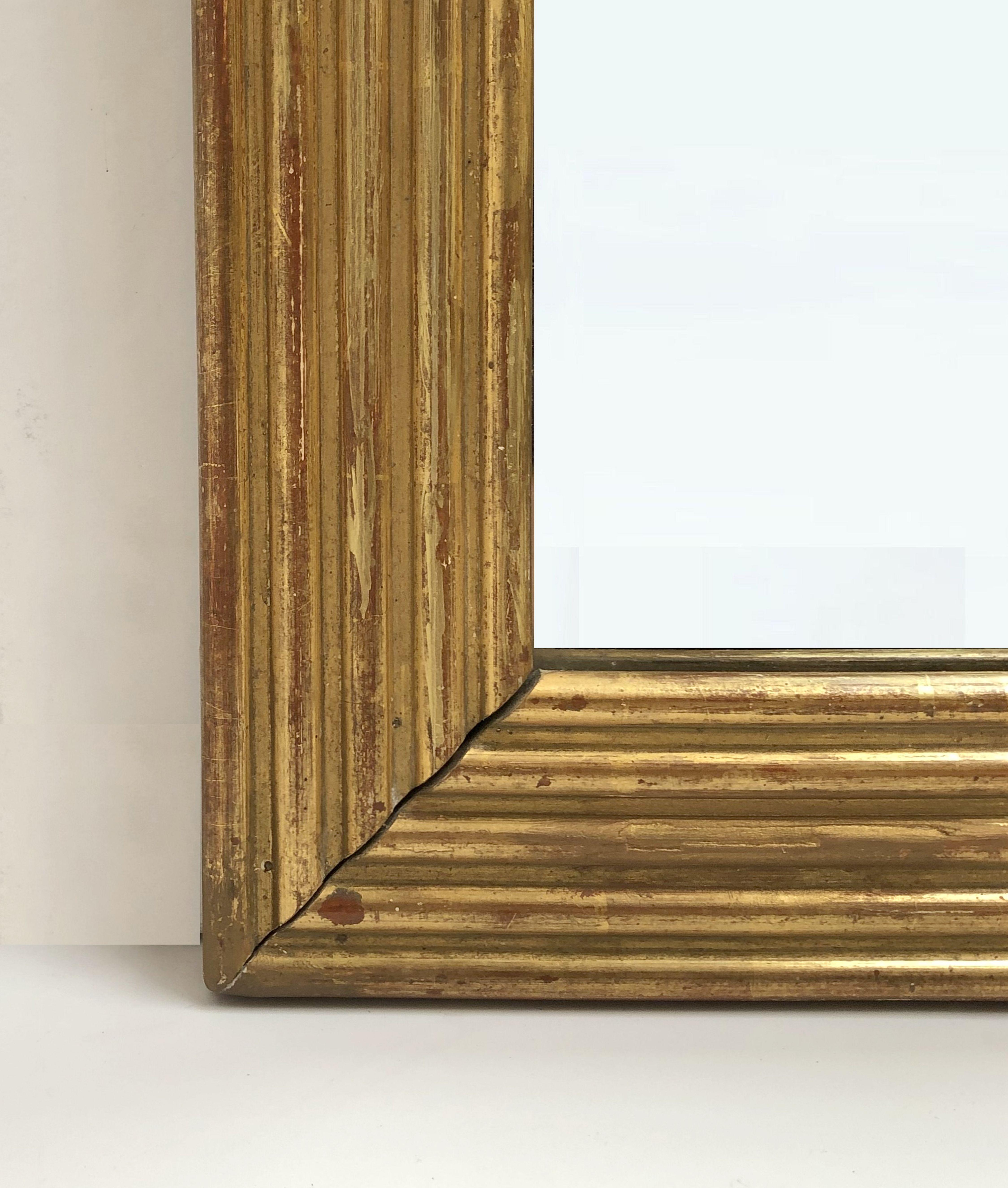 Large English Rectangular Mirror with Ribbed Gilt Frame (H 39 1/2 x W 29 1/2) 4