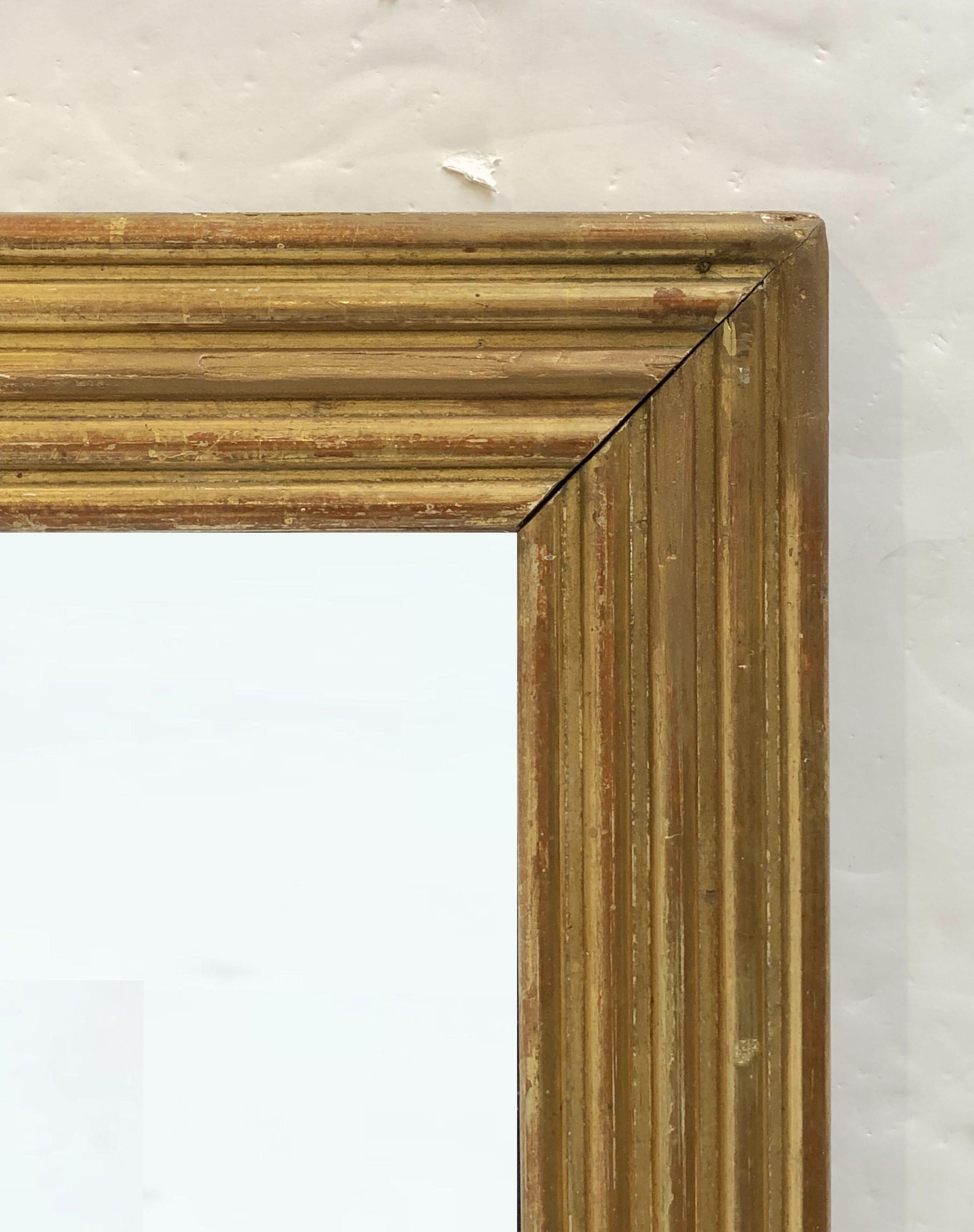 Glass Large English Rectangular Mirror with Ribbed Gilt Frame (H 39 1/2 x W 29 1/2)