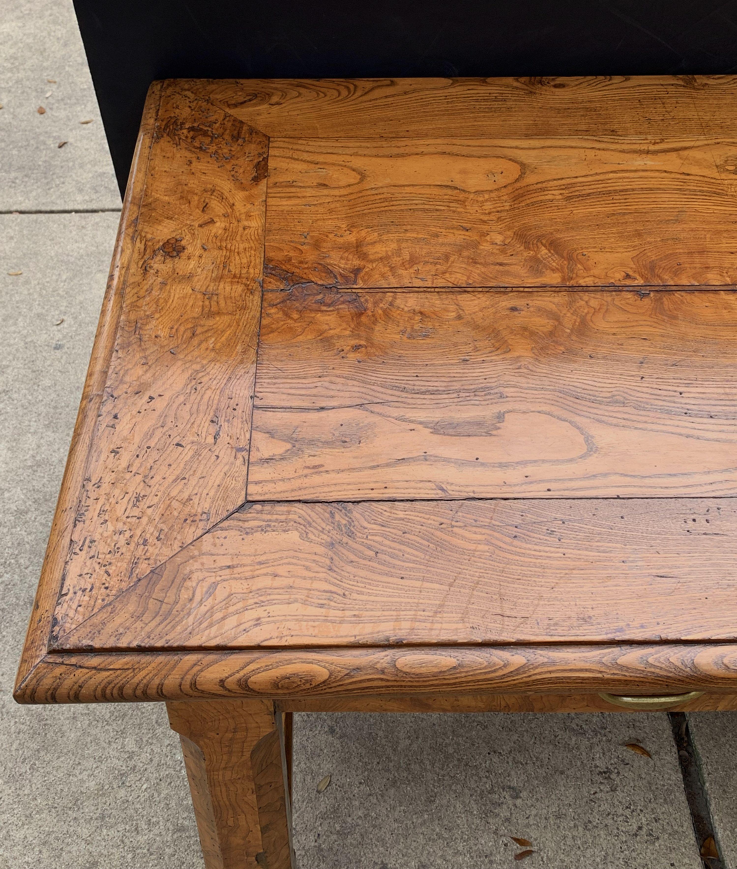 Large English Rectangular Trestle Table of Burled Ash 3