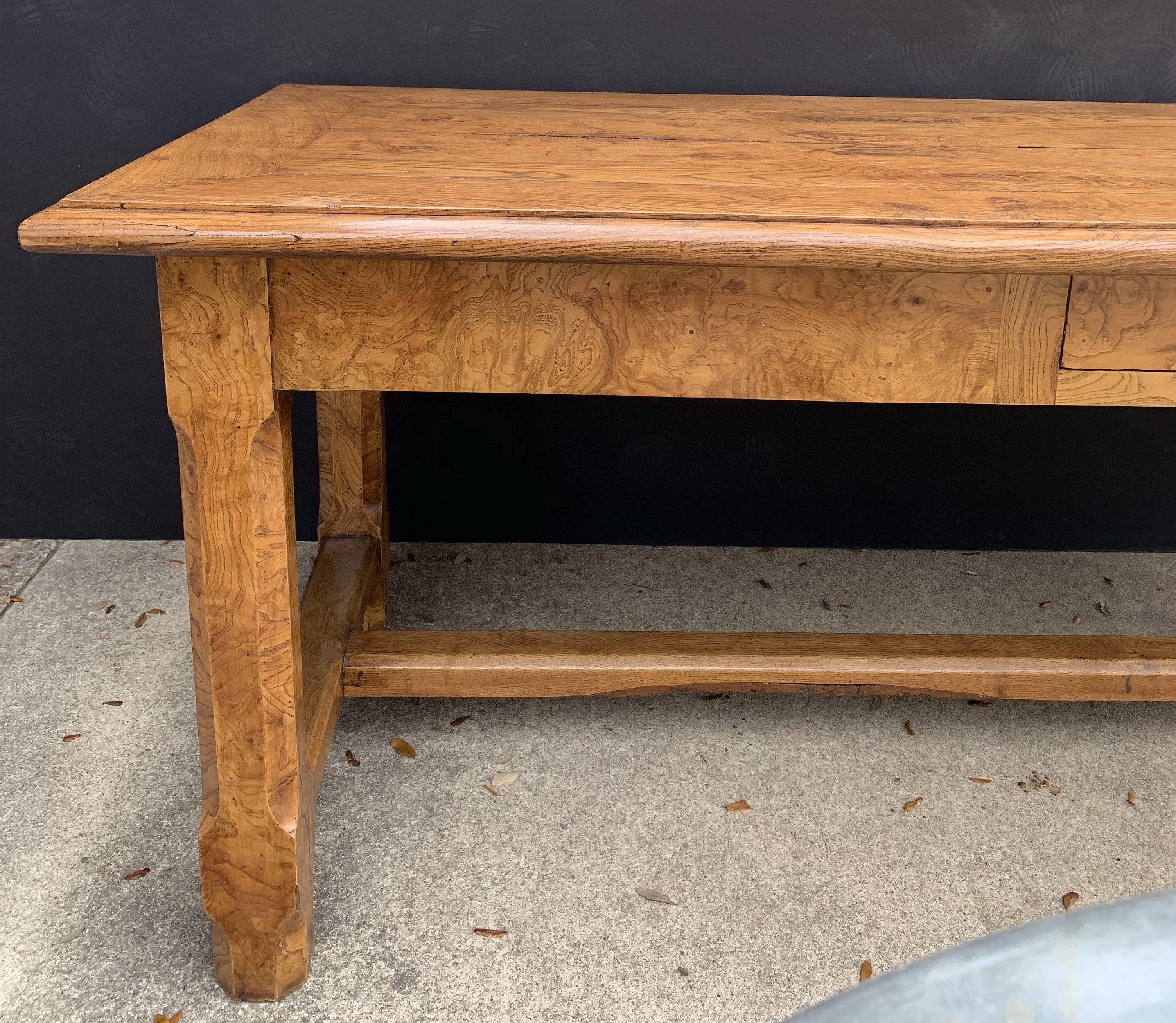 Large English Rectangular Trestle Table of Burled Ash 6